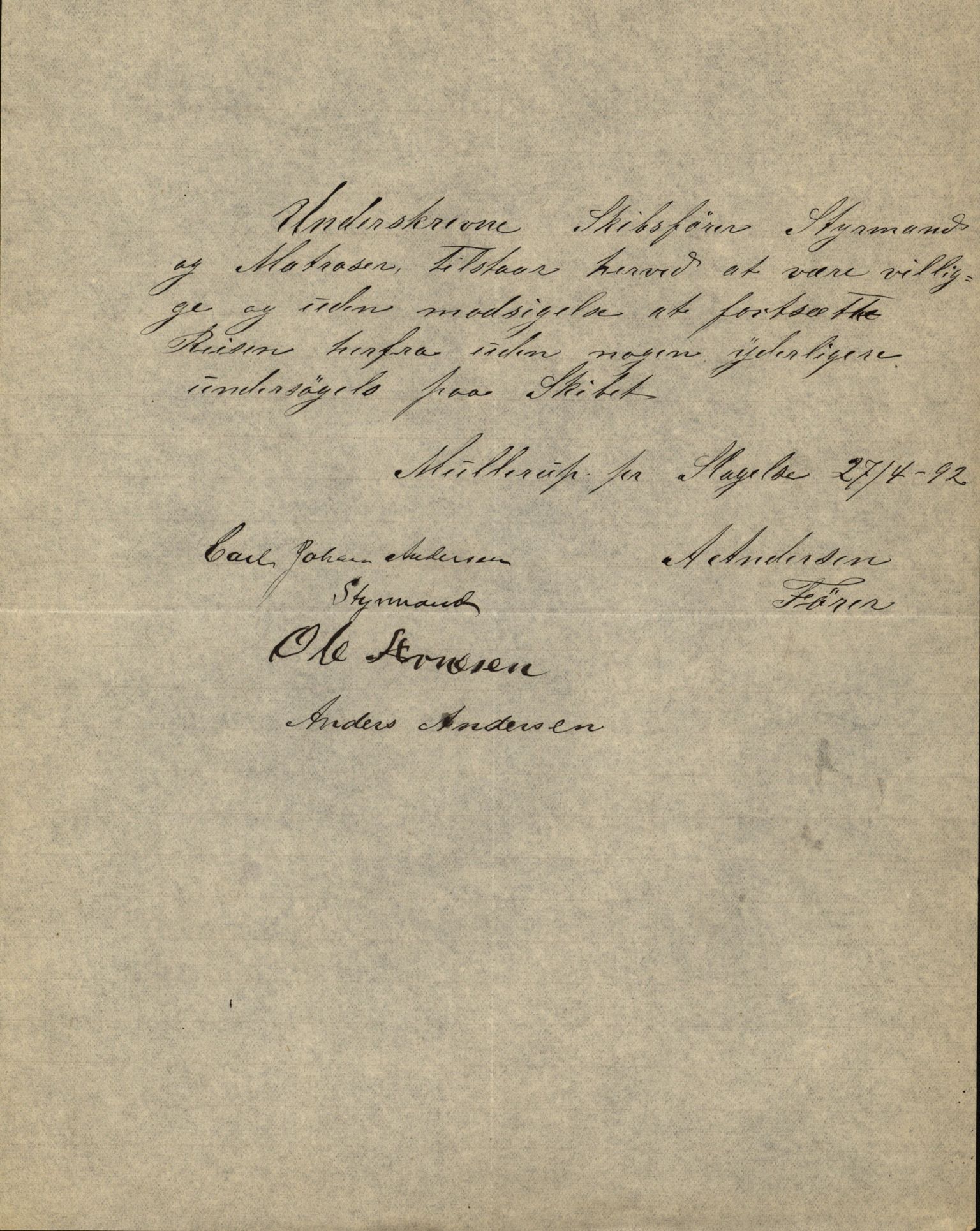 Pa 63 - Østlandske skibsassuranceforening, VEMU/A-1079/G/Ga/L0028/0002: Havaridokumenter / Marie, Favorit, Tabor, Sylphiden, Berthel, America, 1892, s. 83