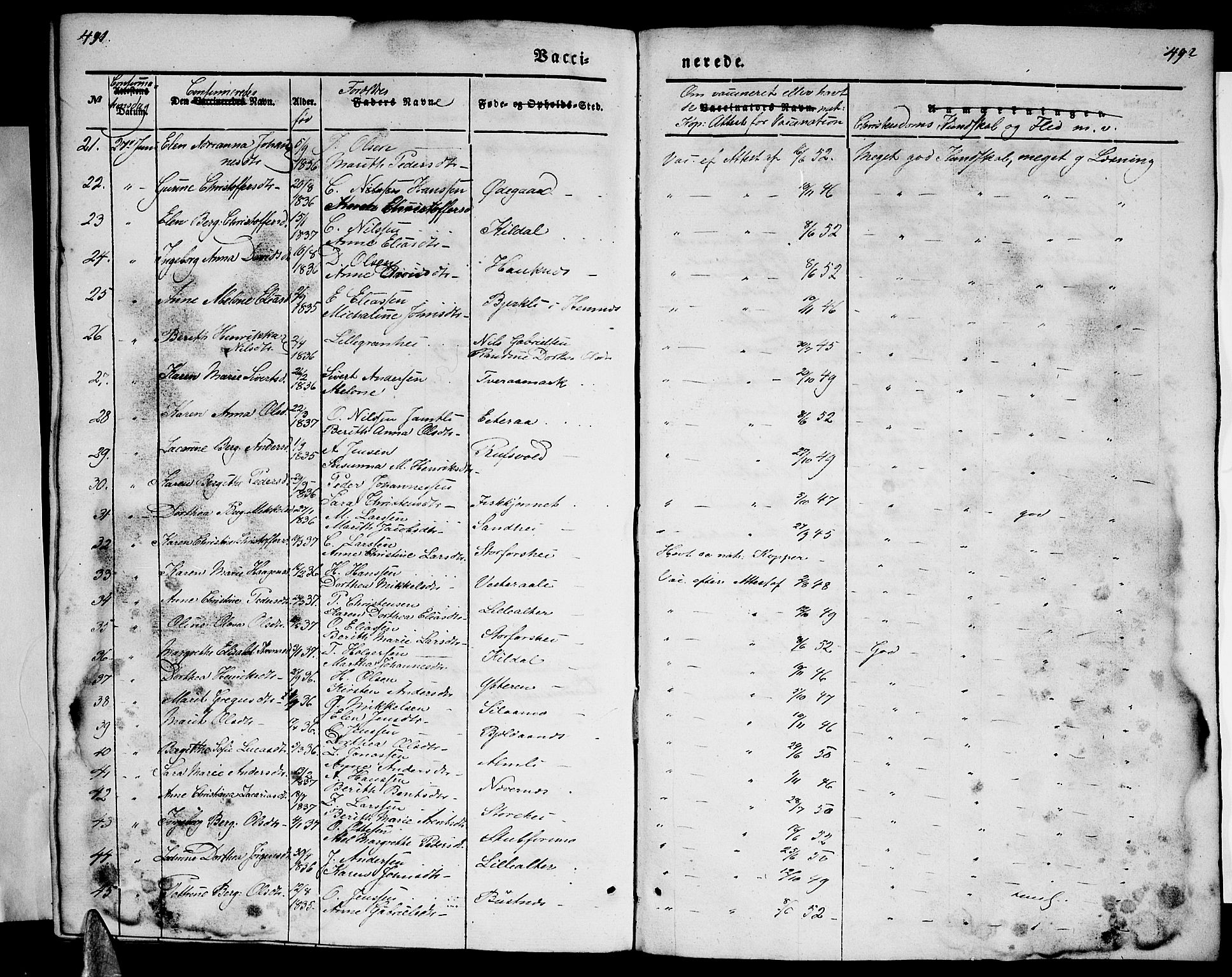 Ministerialprotokoller, klokkerbøker og fødselsregistre - Nordland, AV/SAT-A-1459/827/L0413: Klokkerbok nr. 827C02, 1842-1852, s. 491-492