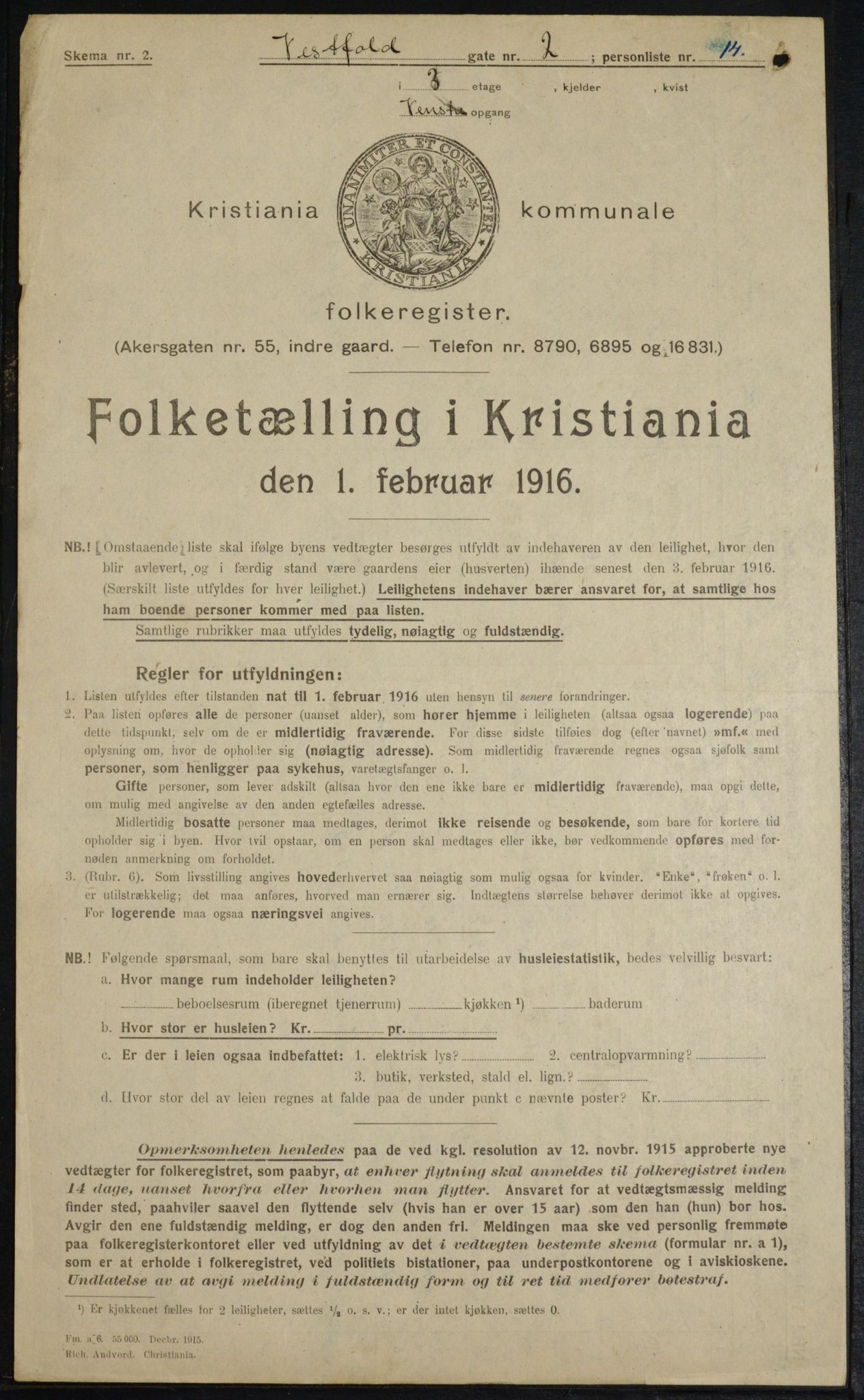 OBA, Kommunal folketelling 1.2.1916 for Kristiania, 1916, s. 126159