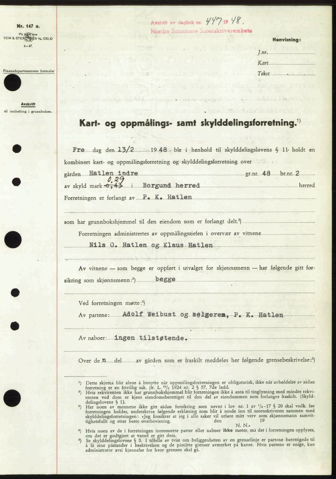 Nordre Sunnmøre sorenskriveri, AV/SAT-A-0006/1/2/2C/2Ca: Pantebok nr. A27, 1948-1948, Dagboknr: 447/1948