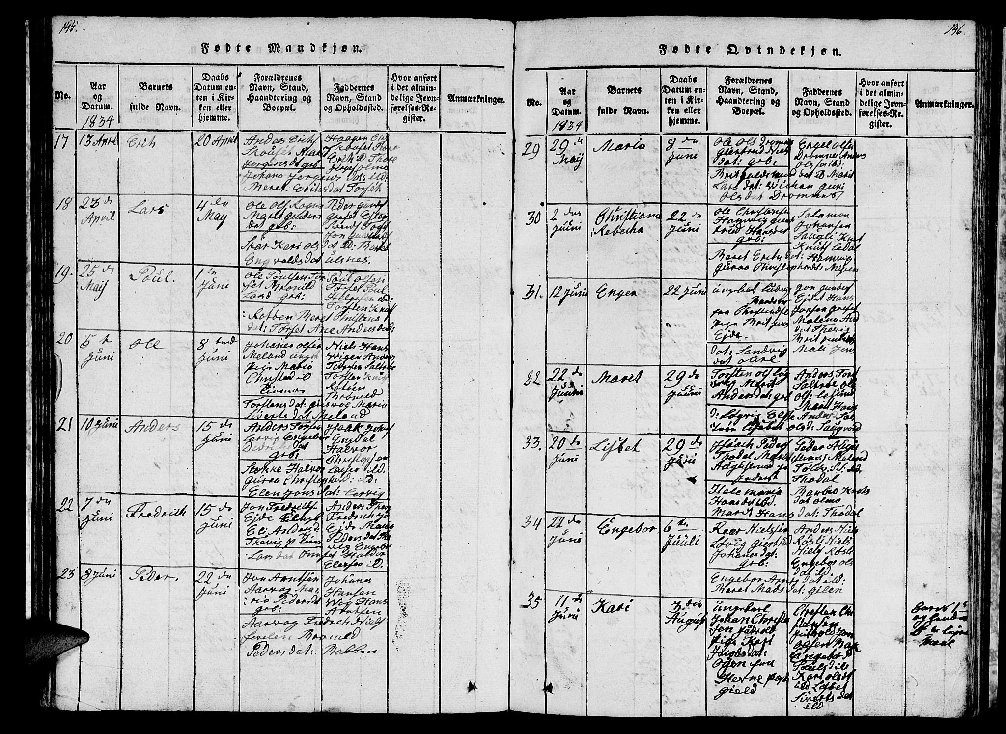 Ministerialprotokoller, klokkerbøker og fødselsregistre - Møre og Romsdal, AV/SAT-A-1454/578/L0908: Klokkerbok nr. 578C01, 1819-1837, s. 145-146