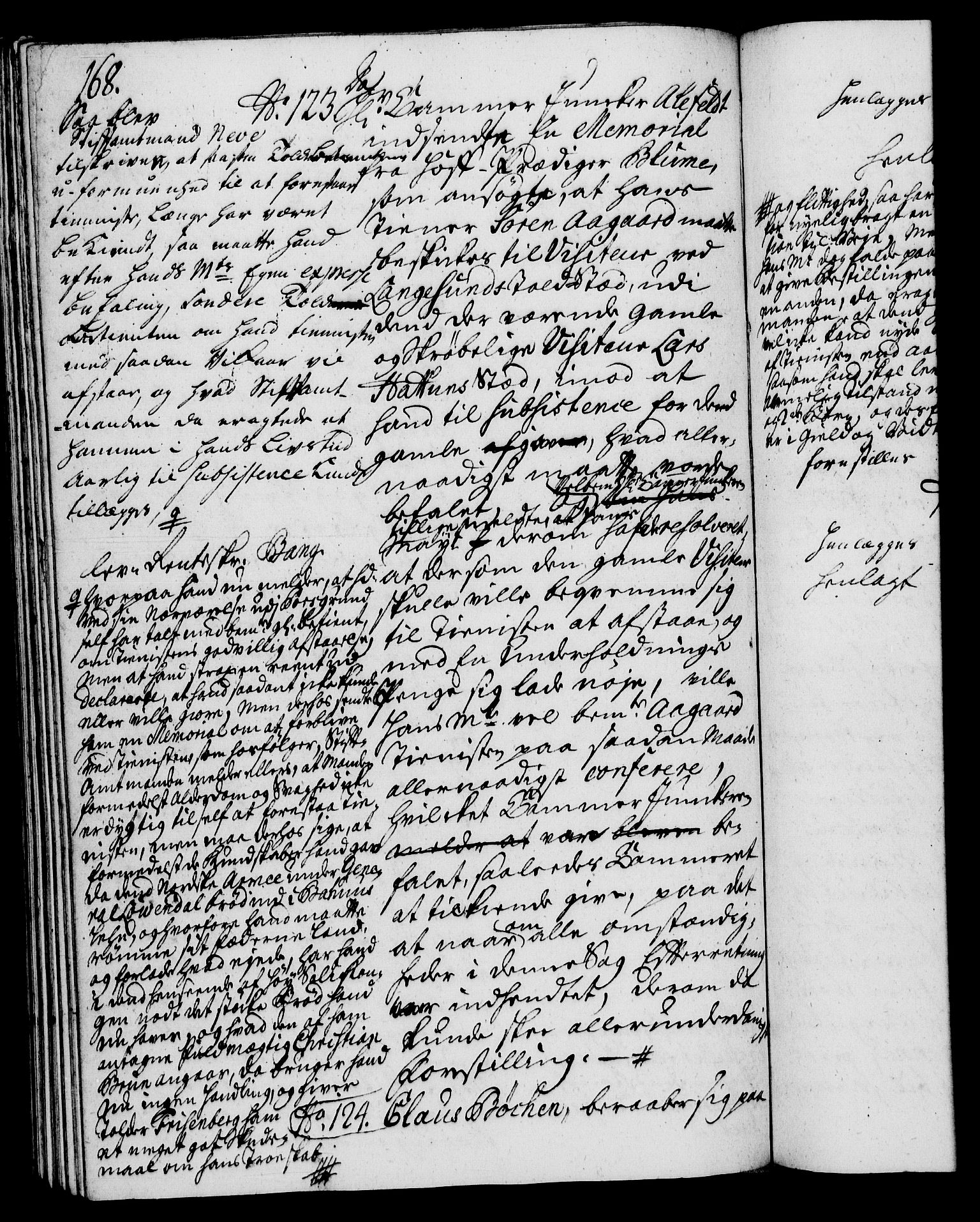Rentekammeret, Kammerkanselliet, RA/EA-3111/G/Gh/Gha/L0020: Norsk ekstraktmemorialprotokoll (merket RK 53.65), 1738-1739, s. 168