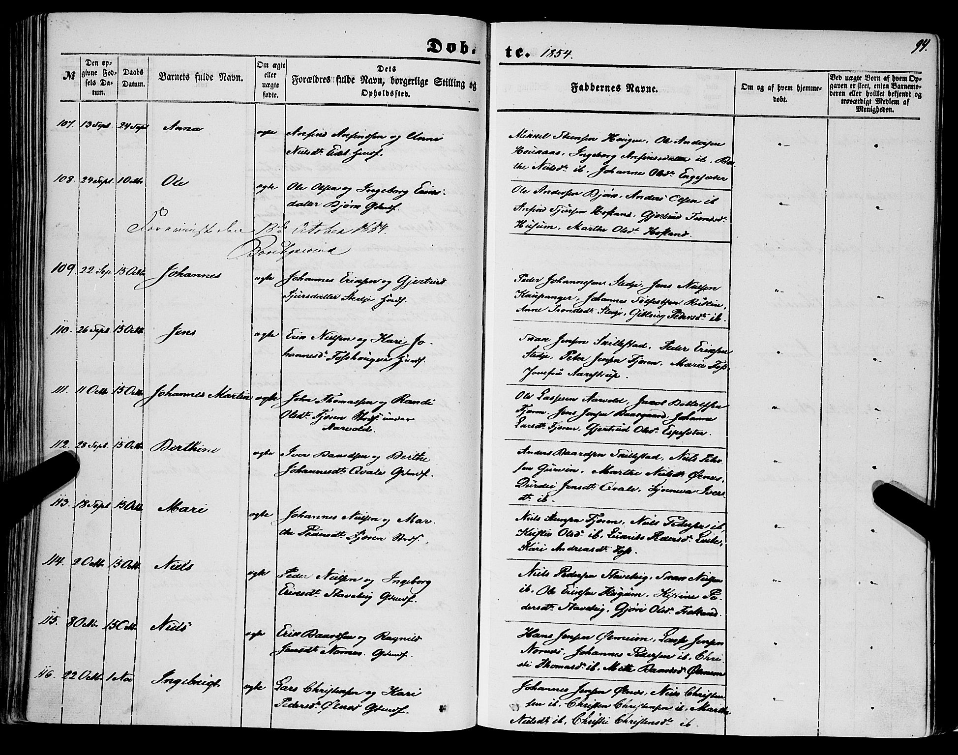 Sogndal sokneprestembete, AV/SAB-A-81301/H/Haa/Haaa/L0012I: Ministerialbok nr. A 12I, 1847-1859, s. 94