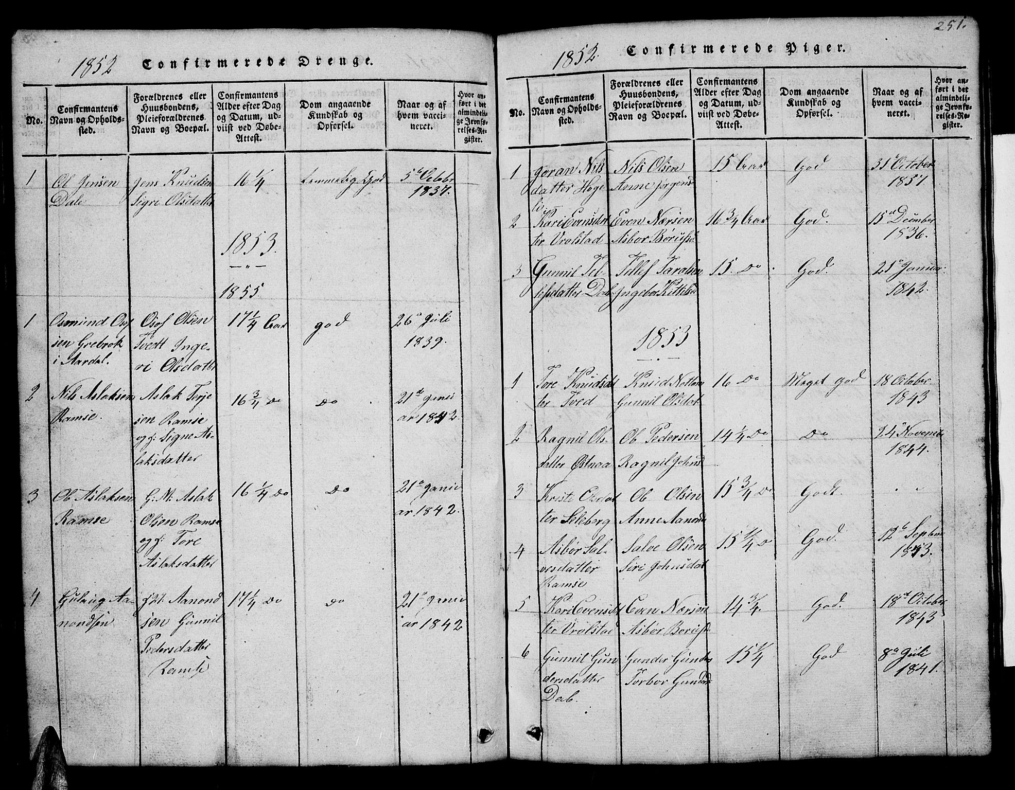 Åmli sokneprestkontor, SAK/1111-0050/F/Fb/Fbb/L0001: Klokkerbok nr. B 1, 1816-1889, s. 251