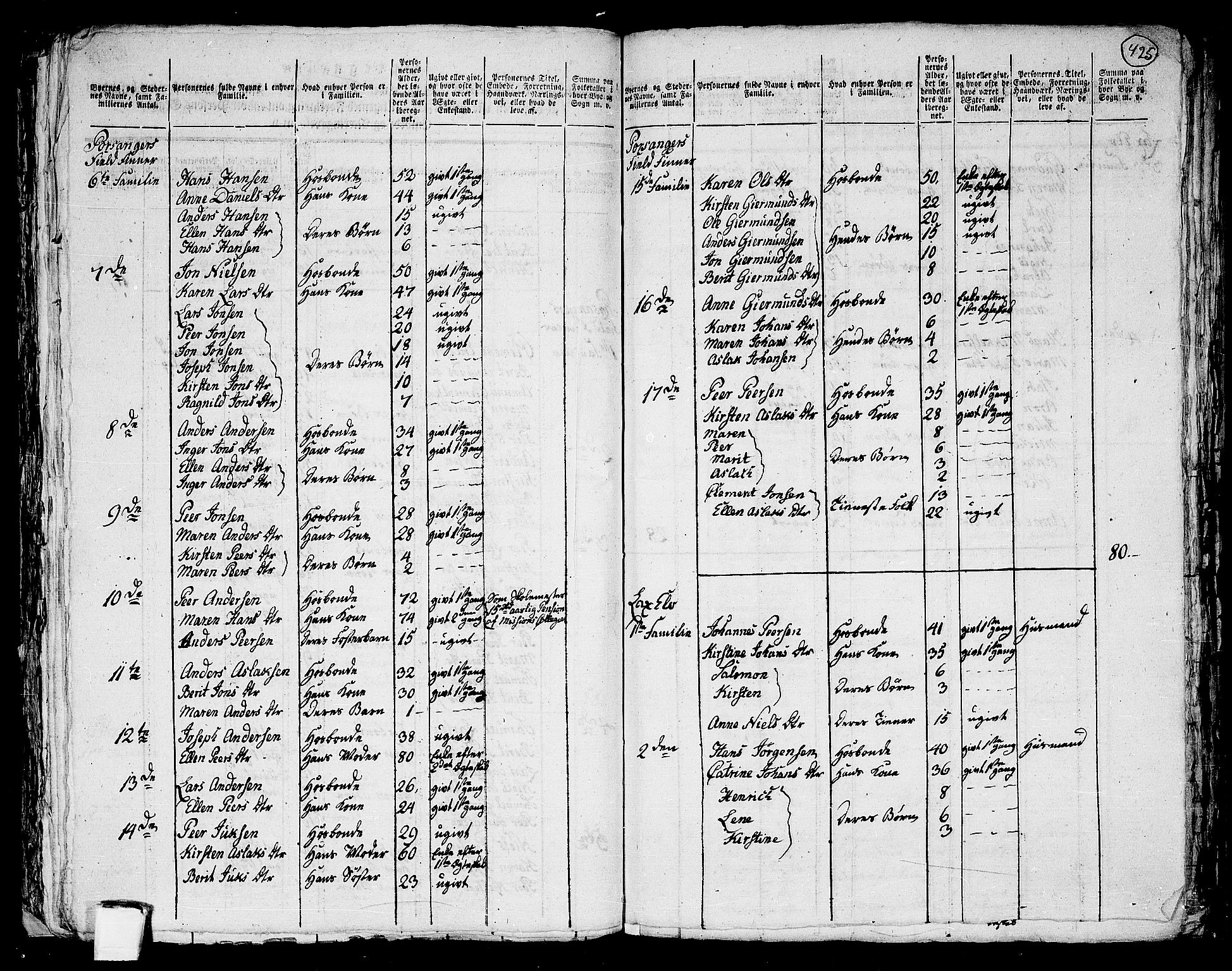 RA, Folketelling 1801 for 2020P Kistrand prestegjeld, 1801, s. 424b-425a