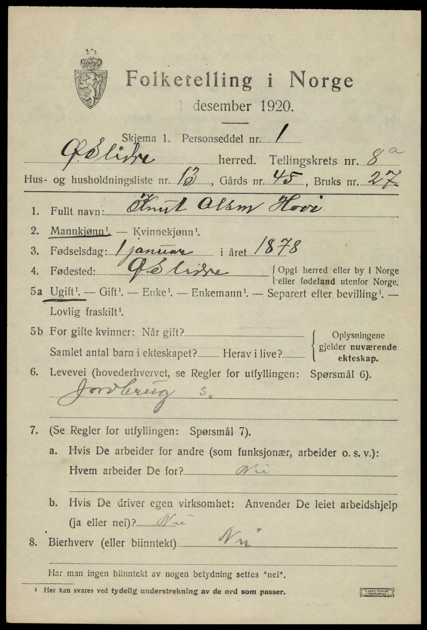 SAH, Folketelling 1920 for 0544 Øystre Slidre herred, 1920, s. 4897