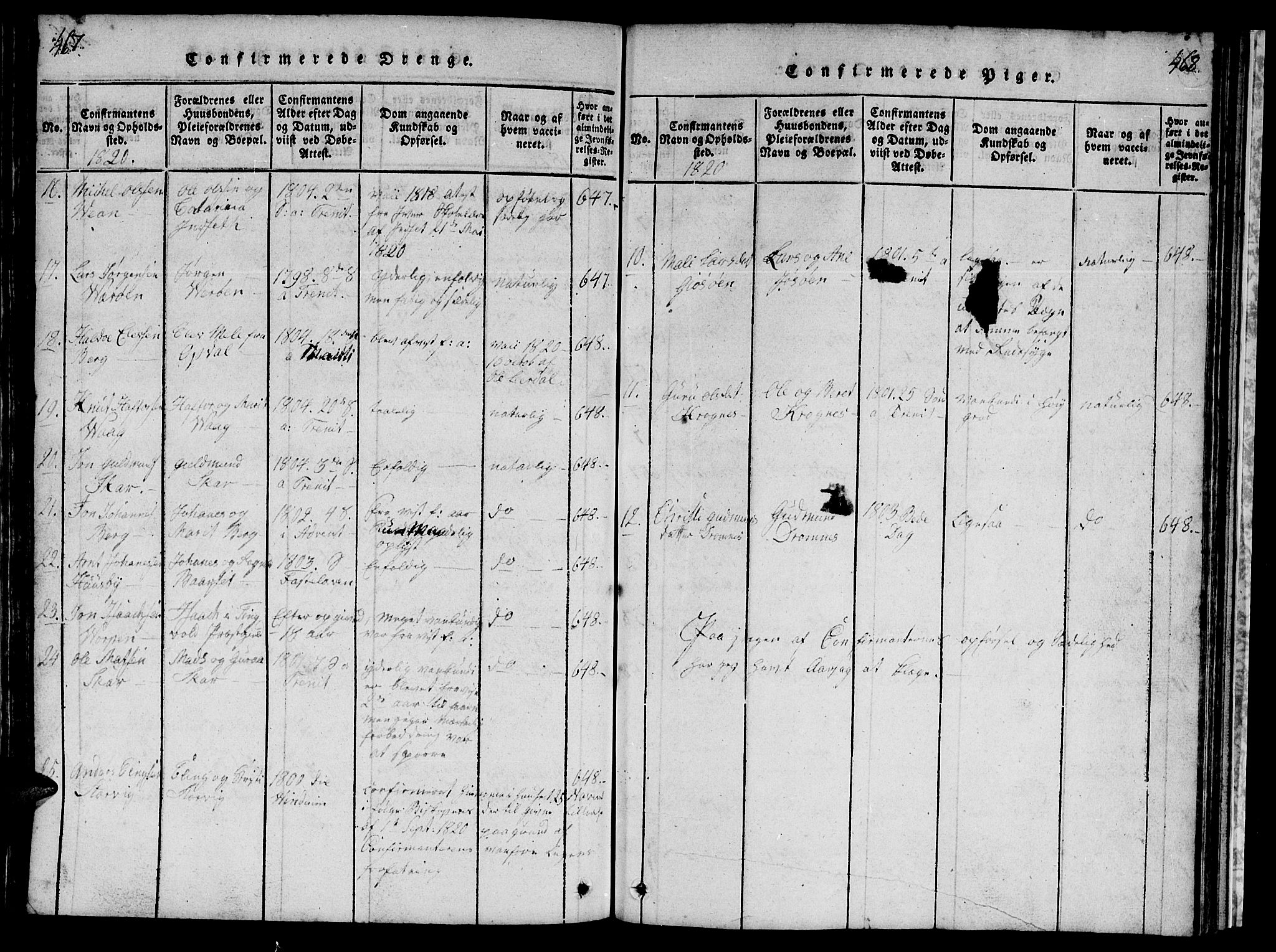 Ministerialprotokoller, klokkerbøker og fødselsregistre - Møre og Romsdal, AV/SAT-A-1454/578/L0908: Klokkerbok nr. 578C01, 1819-1837, s. 467-468