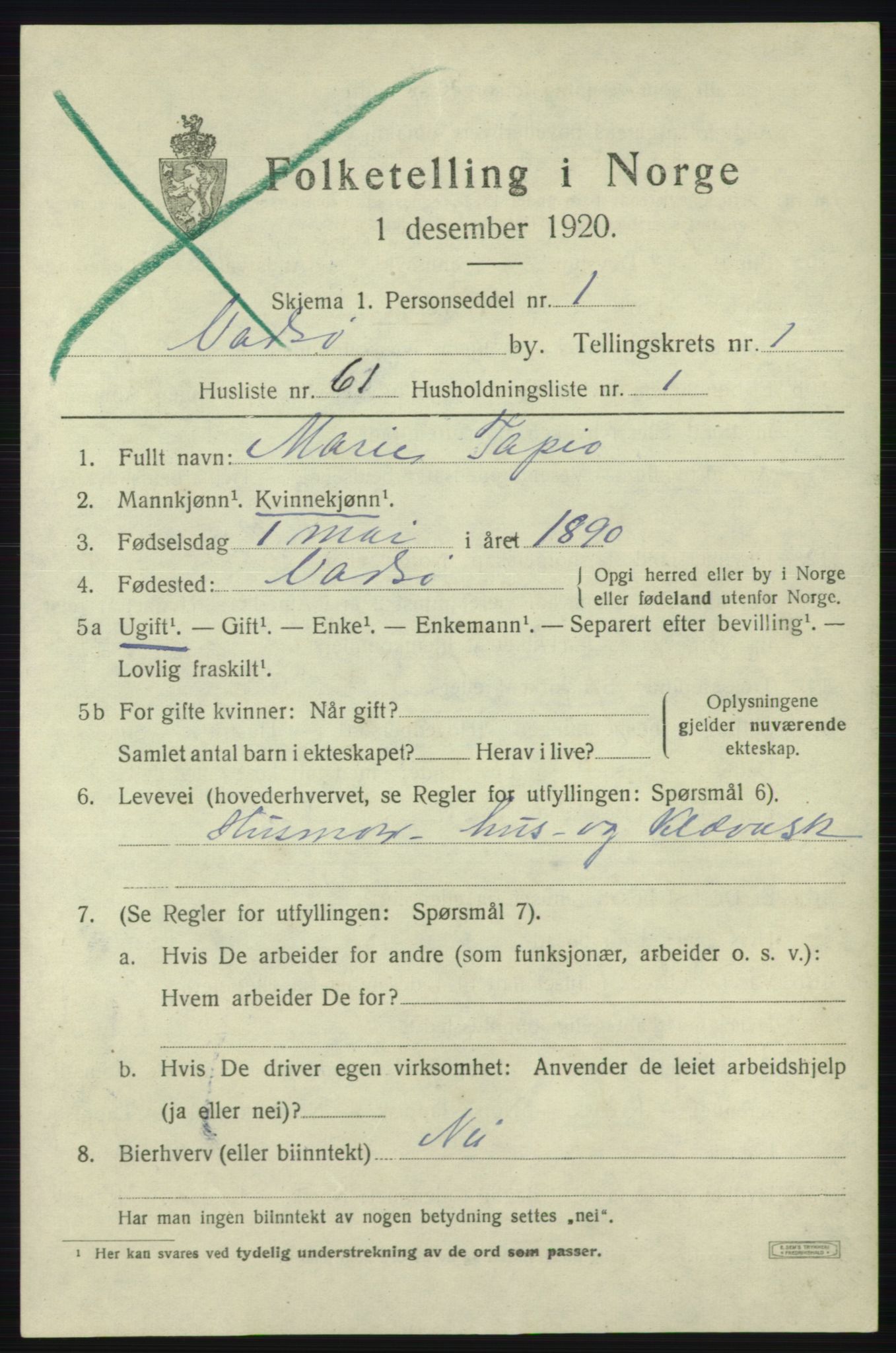 SATØ, Folketelling 1920 for 2003 Vadsø kjøpstad, 1920, s. 2211