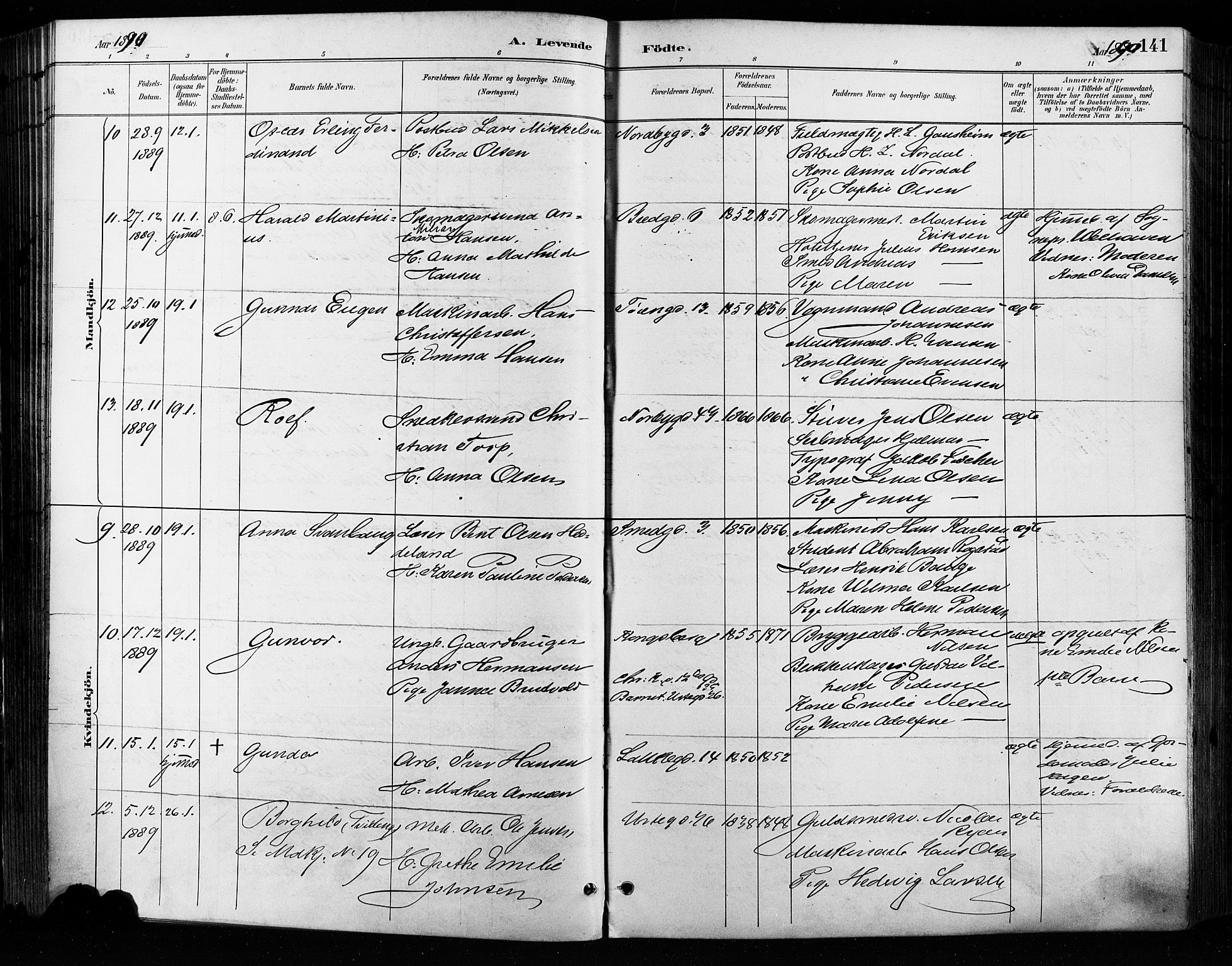 Grønland prestekontor Kirkebøker, SAO/A-10848/F/Fa/L0009: Ministerialbok nr. 9, 1888-1893, s. 141