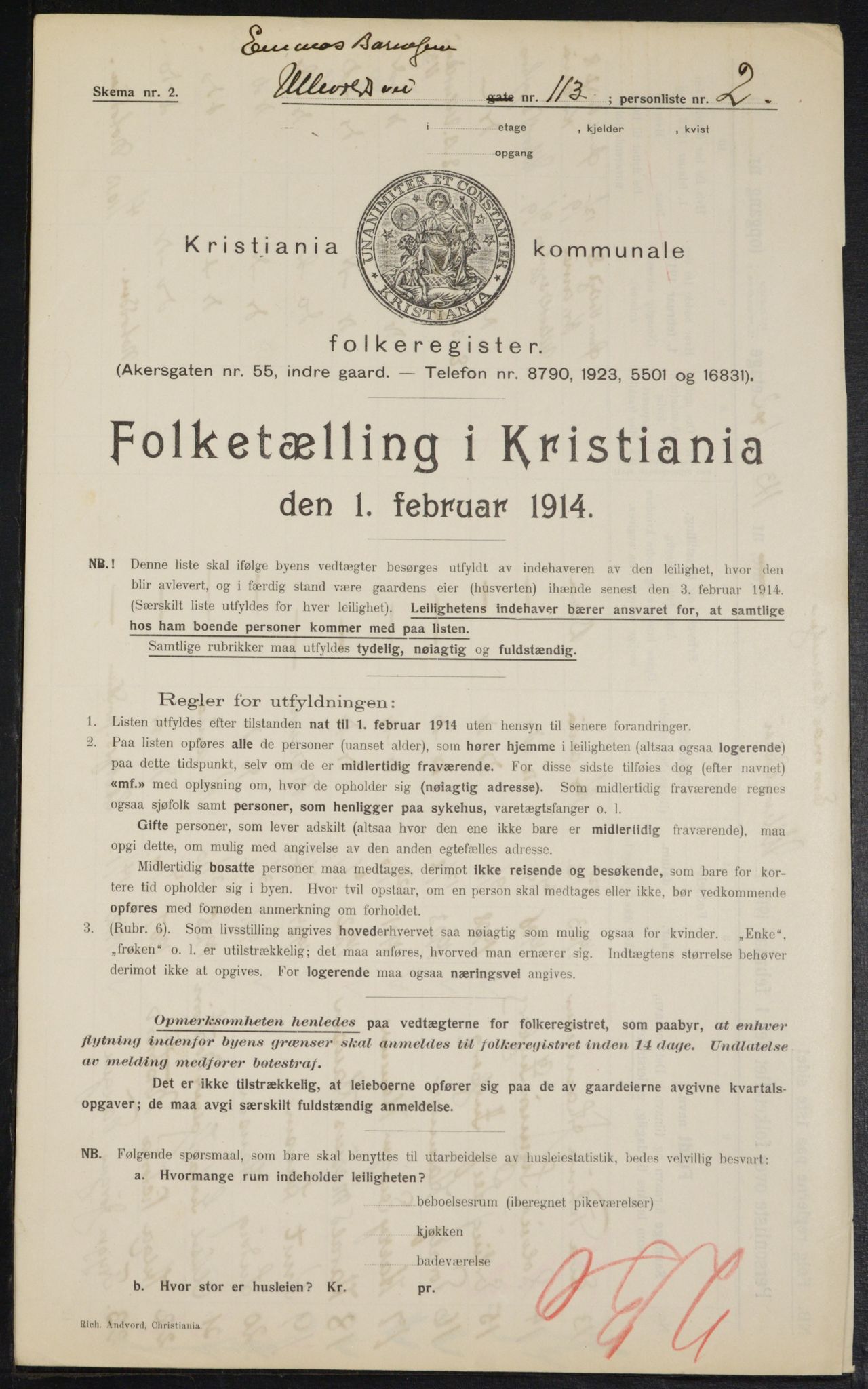 OBA, Kommunal folketelling 1.2.1914 for Kristiania, 1914, s. 120770