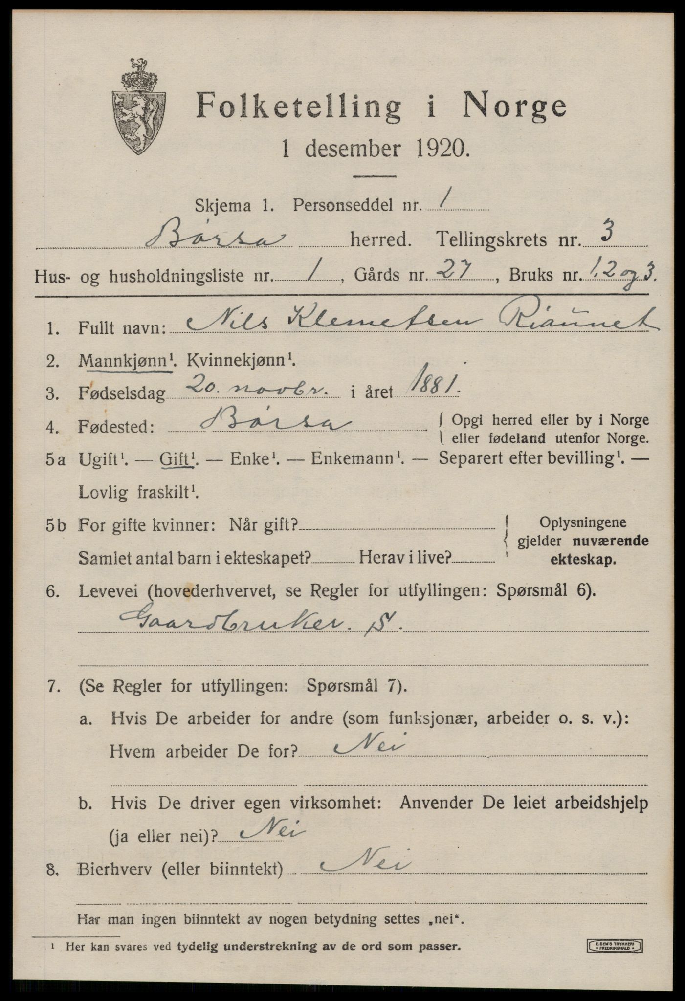 SAT, Folketelling 1920 for 1658 Børsa herred, 1920, s. 1643