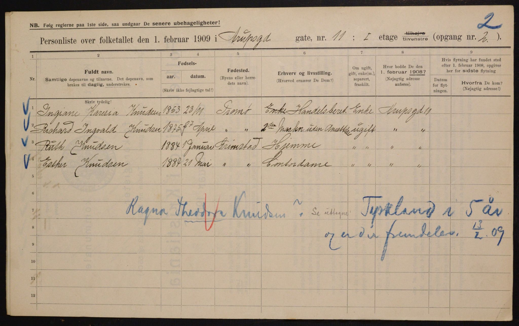 OBA, Kommunal folketelling 1.2.1909 for Kristiania kjøpstad, 1909, s. 2135