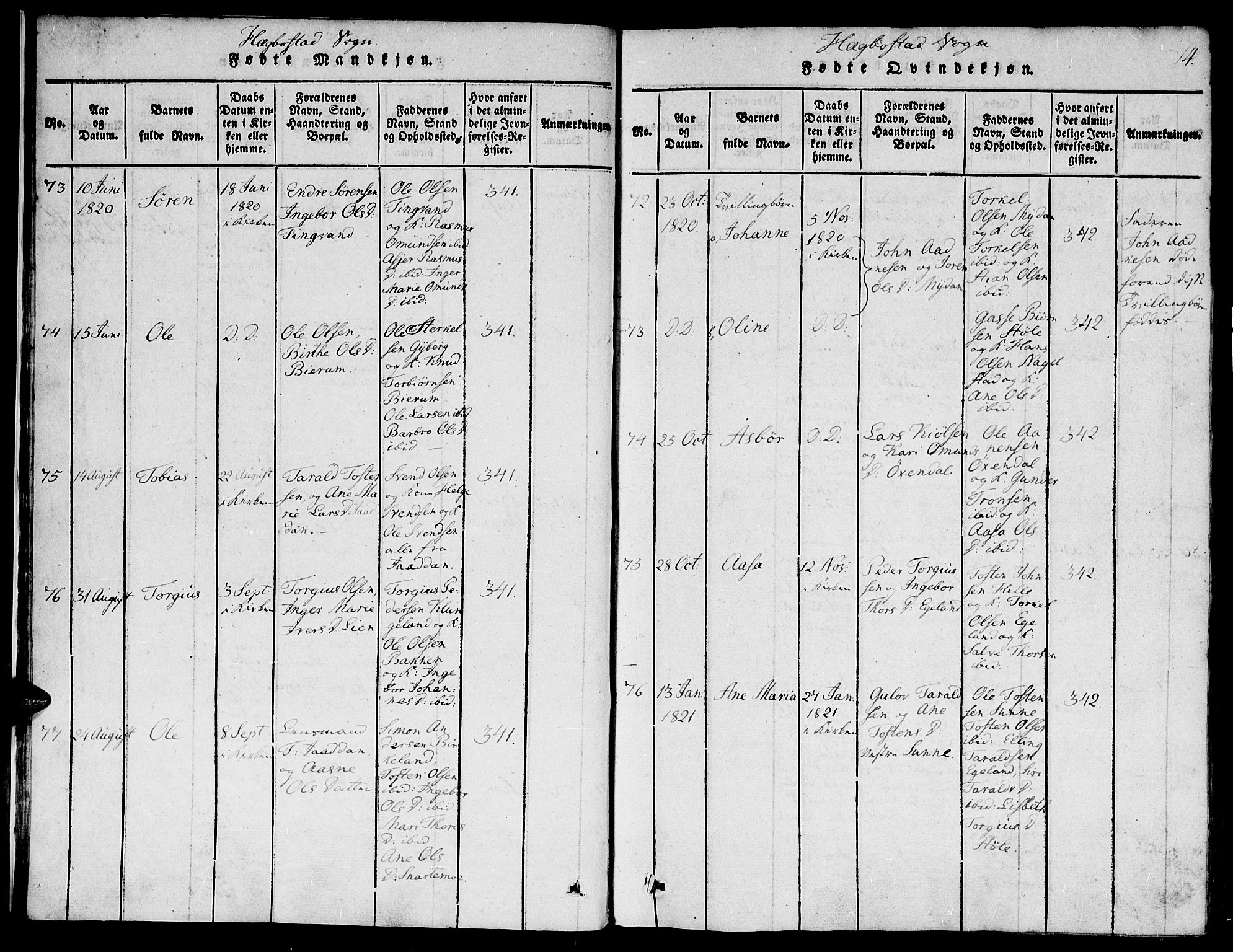 Hægebostad sokneprestkontor, SAK/1111-0024/F/Fa/Faa/L0002: Ministerialbok nr. A 2 /1, 1816-1825, s. 14