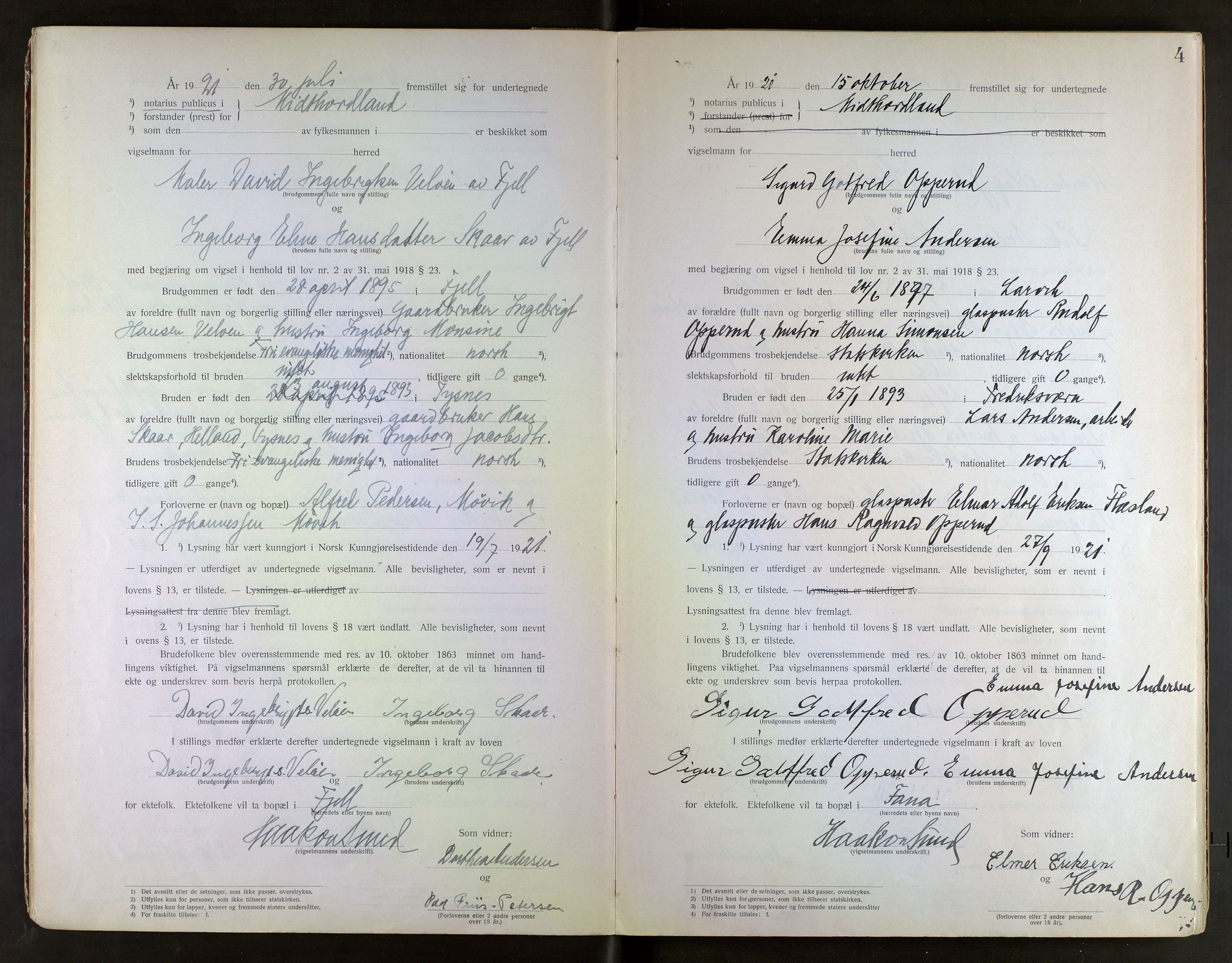 Midhordland sorenskriveri, AV/SAB-A-3001/1/M/Mc/Mca/L0001: Notarialbilag. Vigselbøker, 1920-1939, s. 4