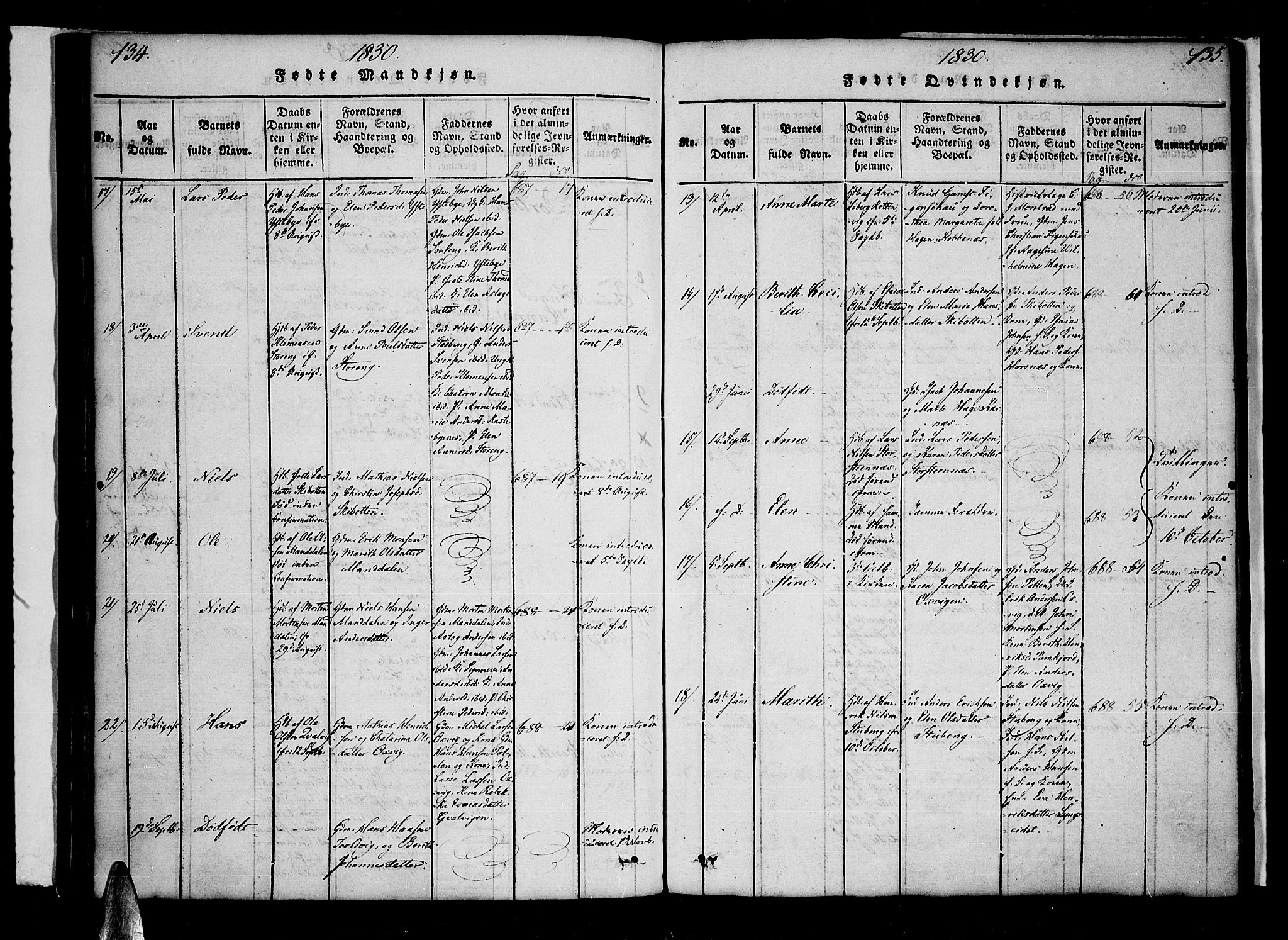 Lyngen sokneprestembete, AV/SATØ-S-1289/H/He/Hea/L0003kirke: Ministerialbok nr. 3, 1822-1838, s. 134-135