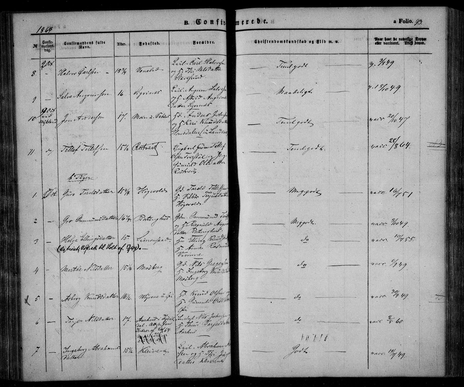 Åmli sokneprestkontor, AV/SAK-1111-0050/F/Fa/Fac/L0008: Ministerialbok nr. A 8, 1852-1869, s. 93