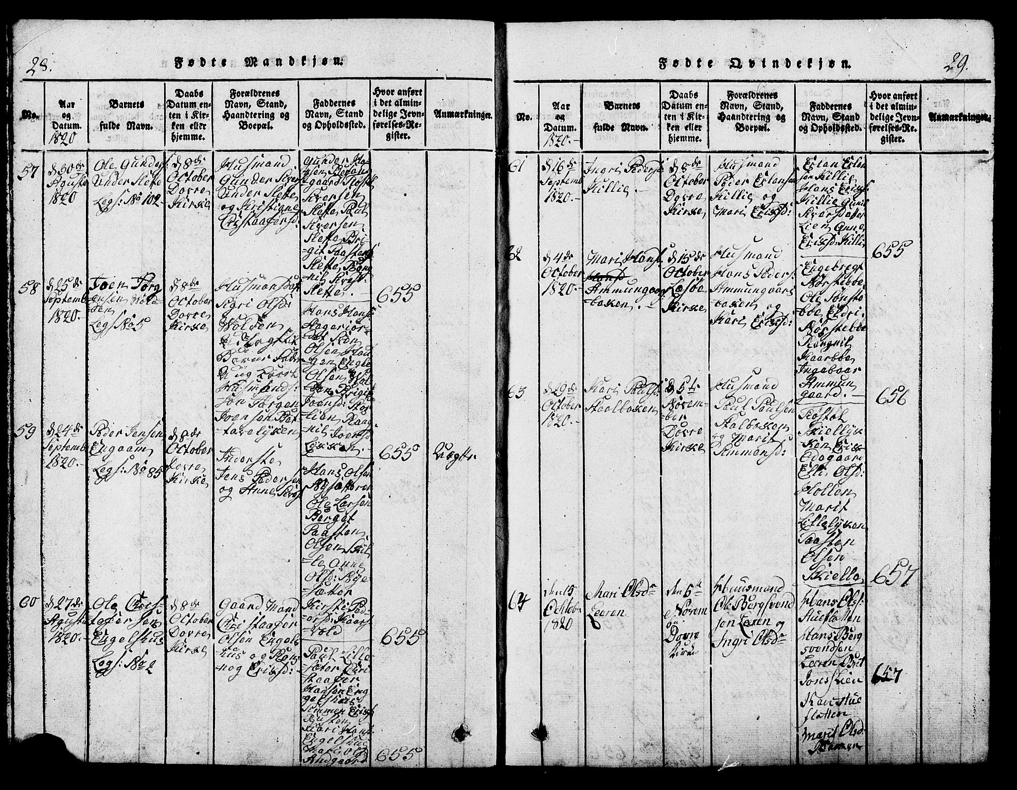 Lesja prestekontor, AV/SAH-PREST-068/H/Ha/Hab/L0001: Klokkerbok nr. 1, 1820-1831, s. 28-29