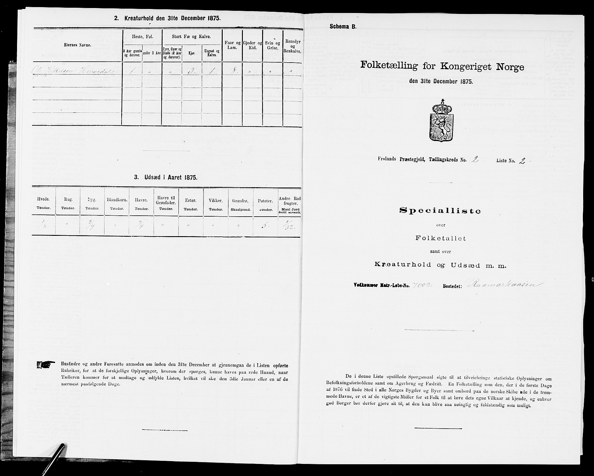 SAK, Folketelling 1875 for 0919P Froland prestegjeld, 1875, s. 124