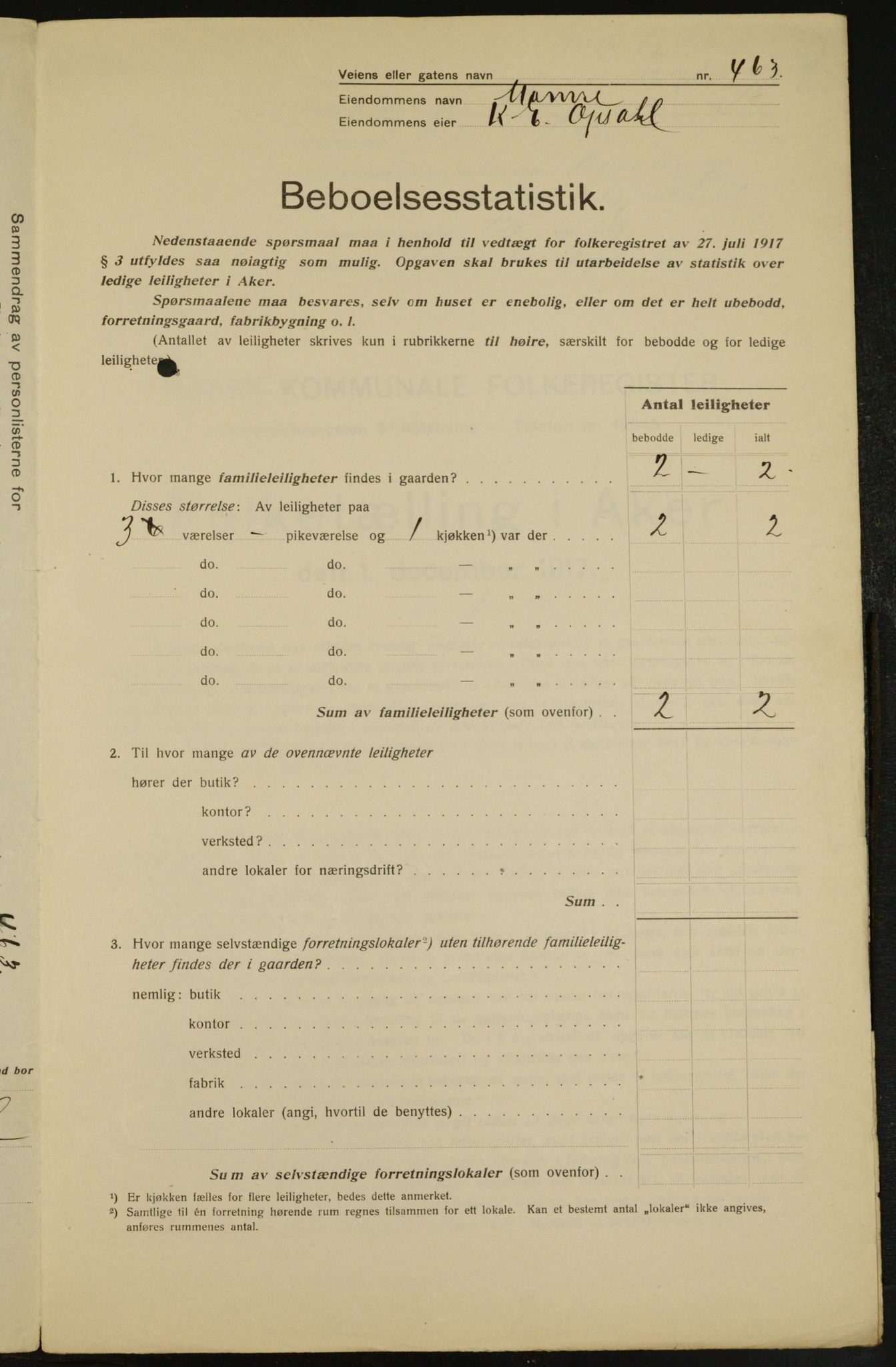 OBA, Kommunal folketelling 1.12.1917 for Aker, 1917, s. 29516