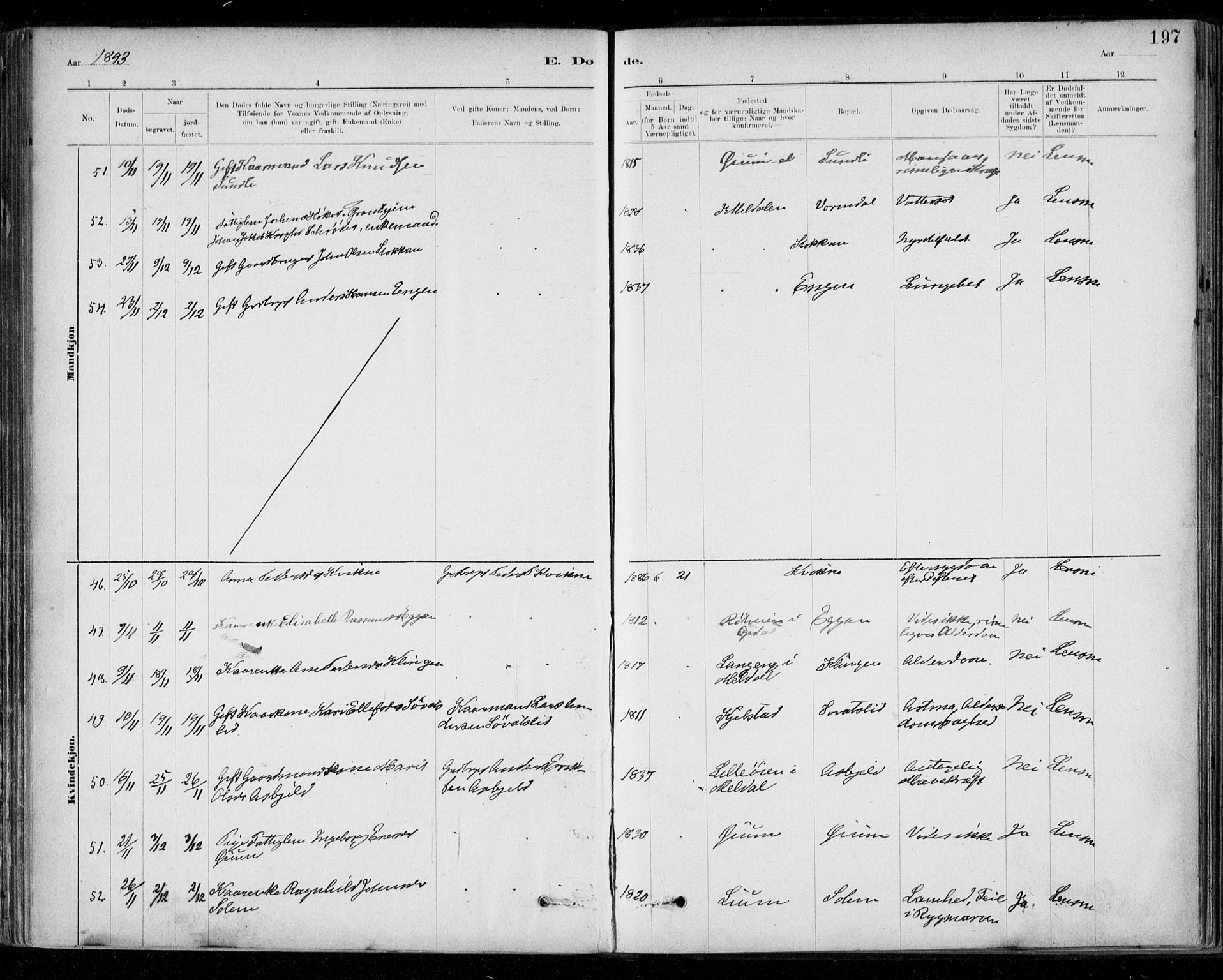 Ministerialprotokoller, klokkerbøker og fødselsregistre - Sør-Trøndelag, SAT/A-1456/668/L0810: Ministerialbok nr. 668A10, 1881-1894, s. 197