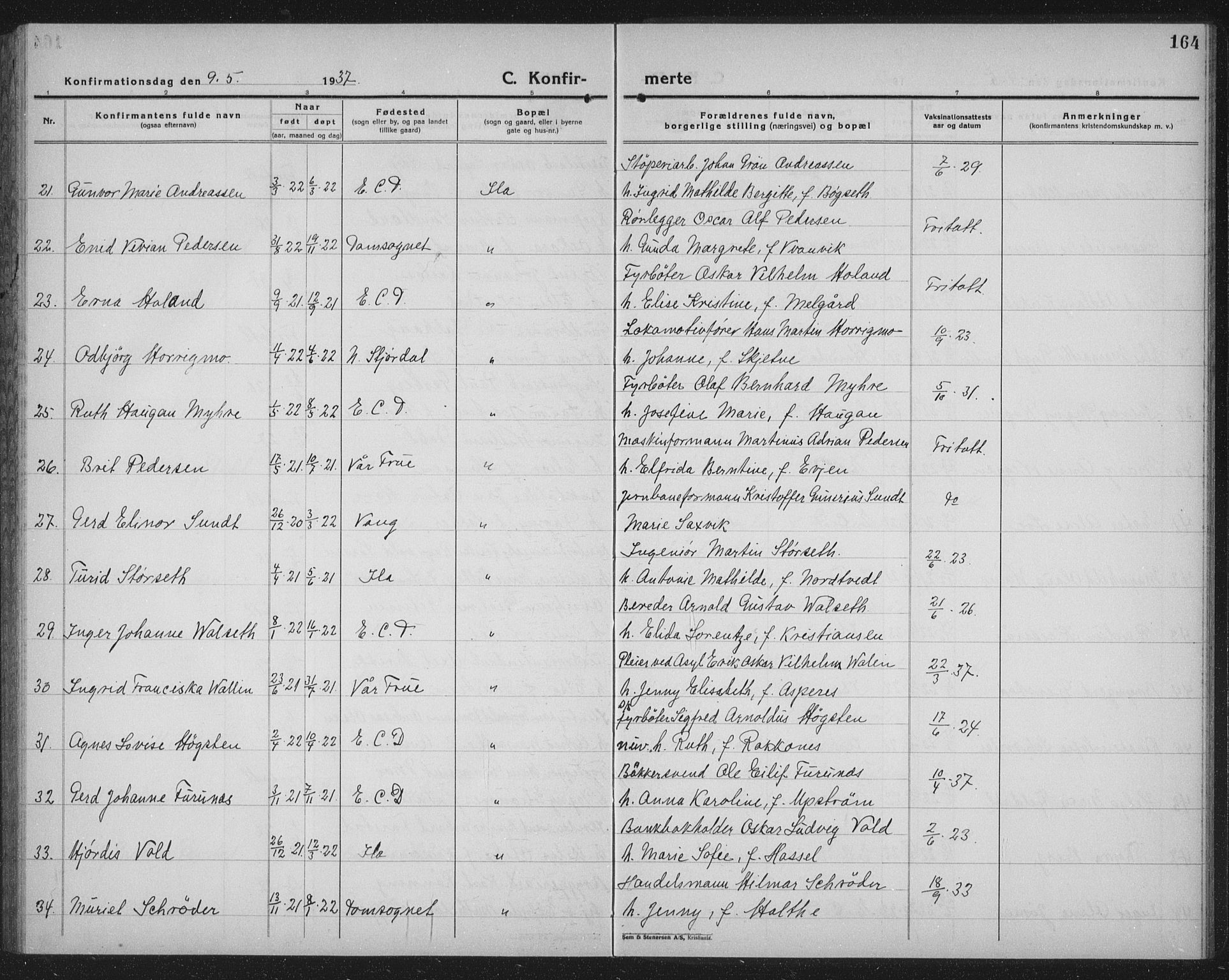 Ministerialprotokoller, klokkerbøker og fødselsregistre - Sør-Trøndelag, AV/SAT-A-1456/603/L0175: Klokkerbok nr. 603C03, 1923-1941, s. 164