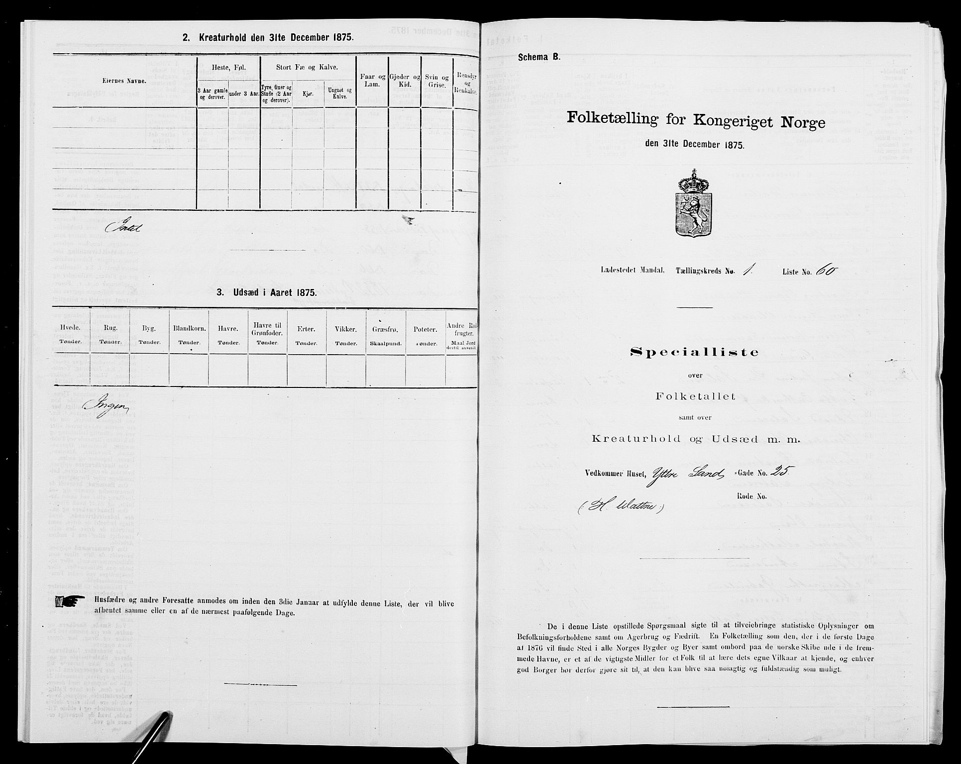 SAK, Folketelling 1875 for 1002B Mandal prestegjeld, Mandal ladested, 1875, s. 137