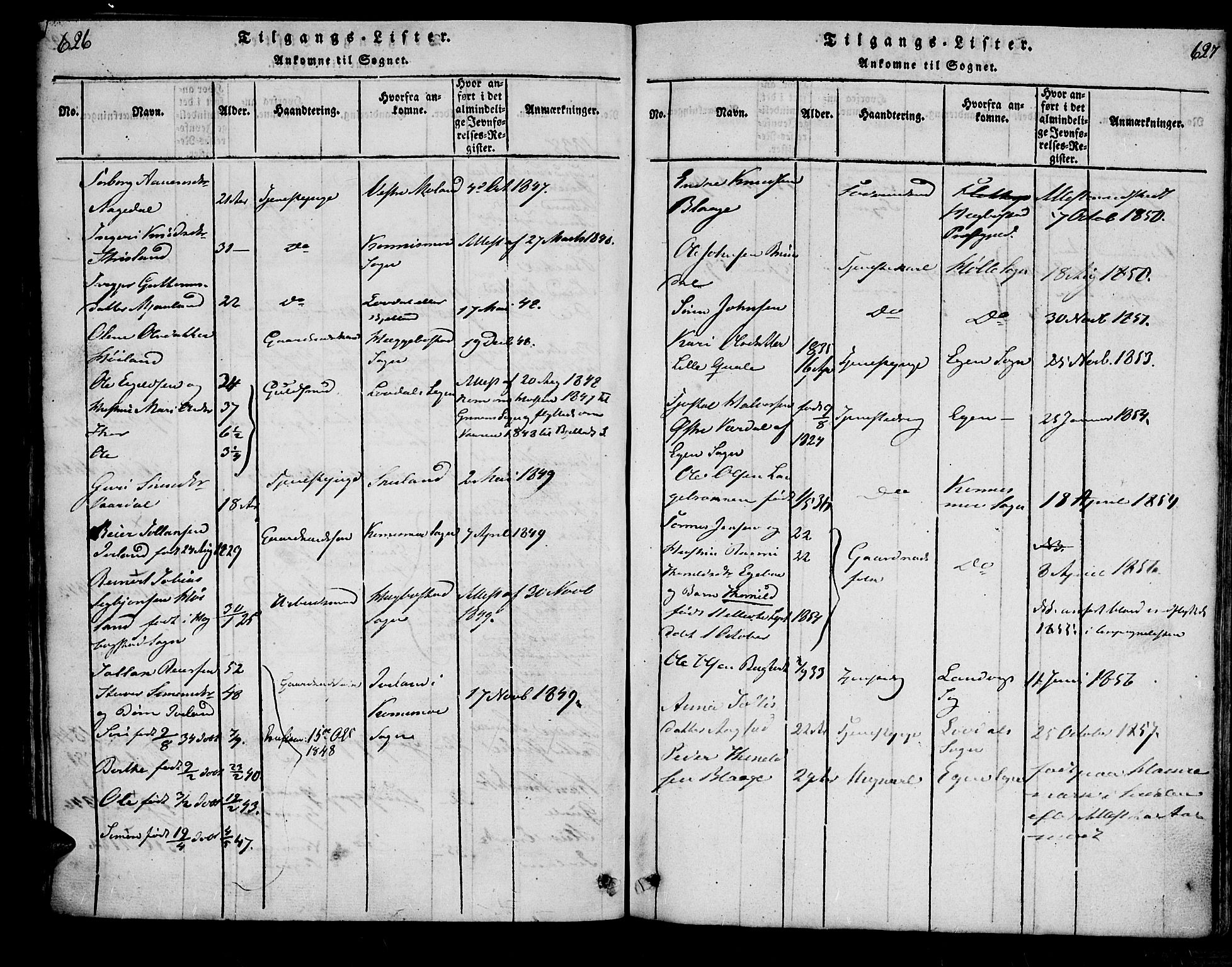 Bjelland sokneprestkontor, AV/SAK-1111-0005/F/Fa/Fac/L0001: Ministerialbok nr. A 1, 1815-1866, s. 626-627