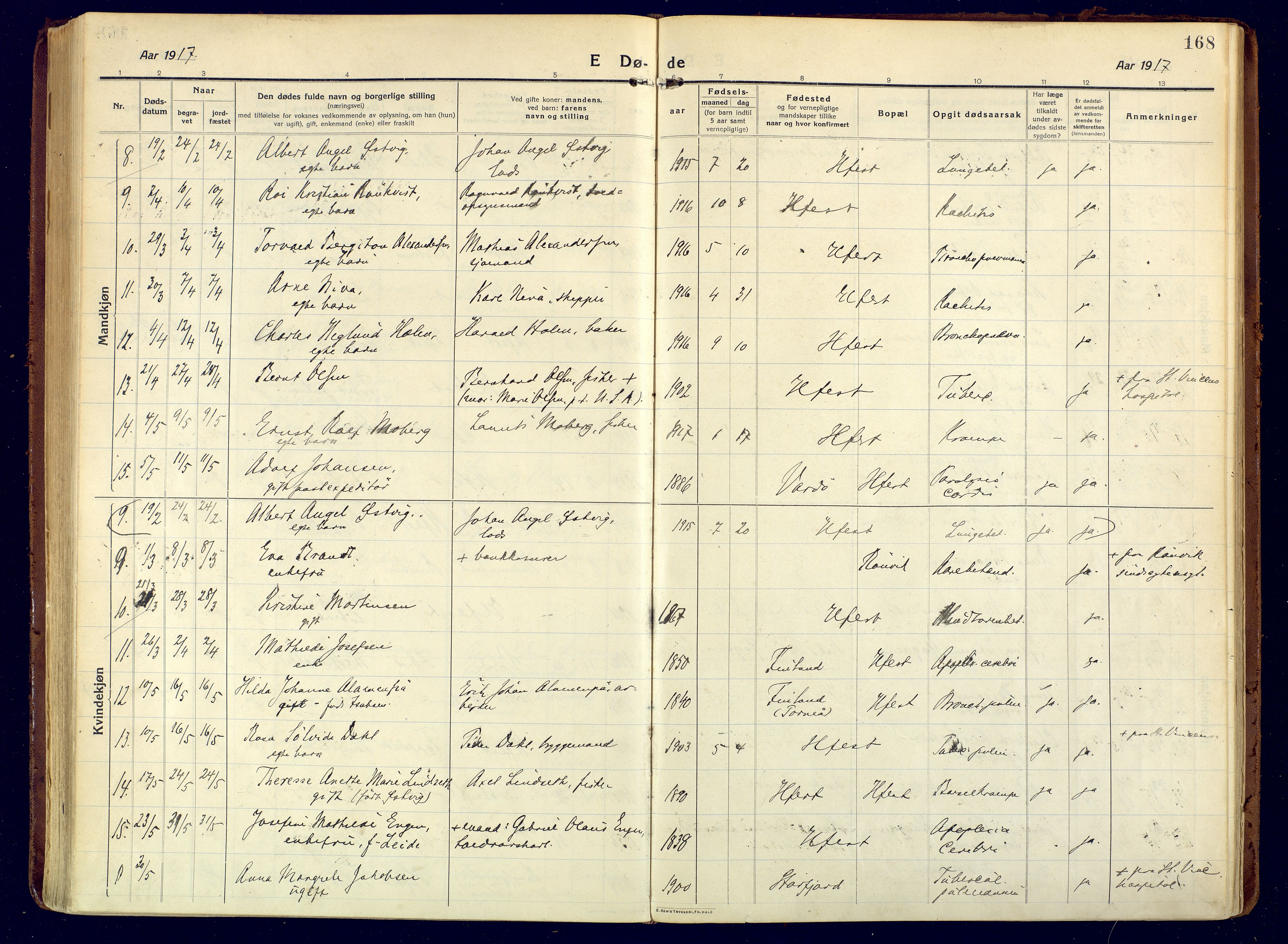 Hammerfest sokneprestkontor, SATØ/S-1347/H/Ha/L0015.kirke: Ministerialbok nr. 15, 1916-1923, s. 168