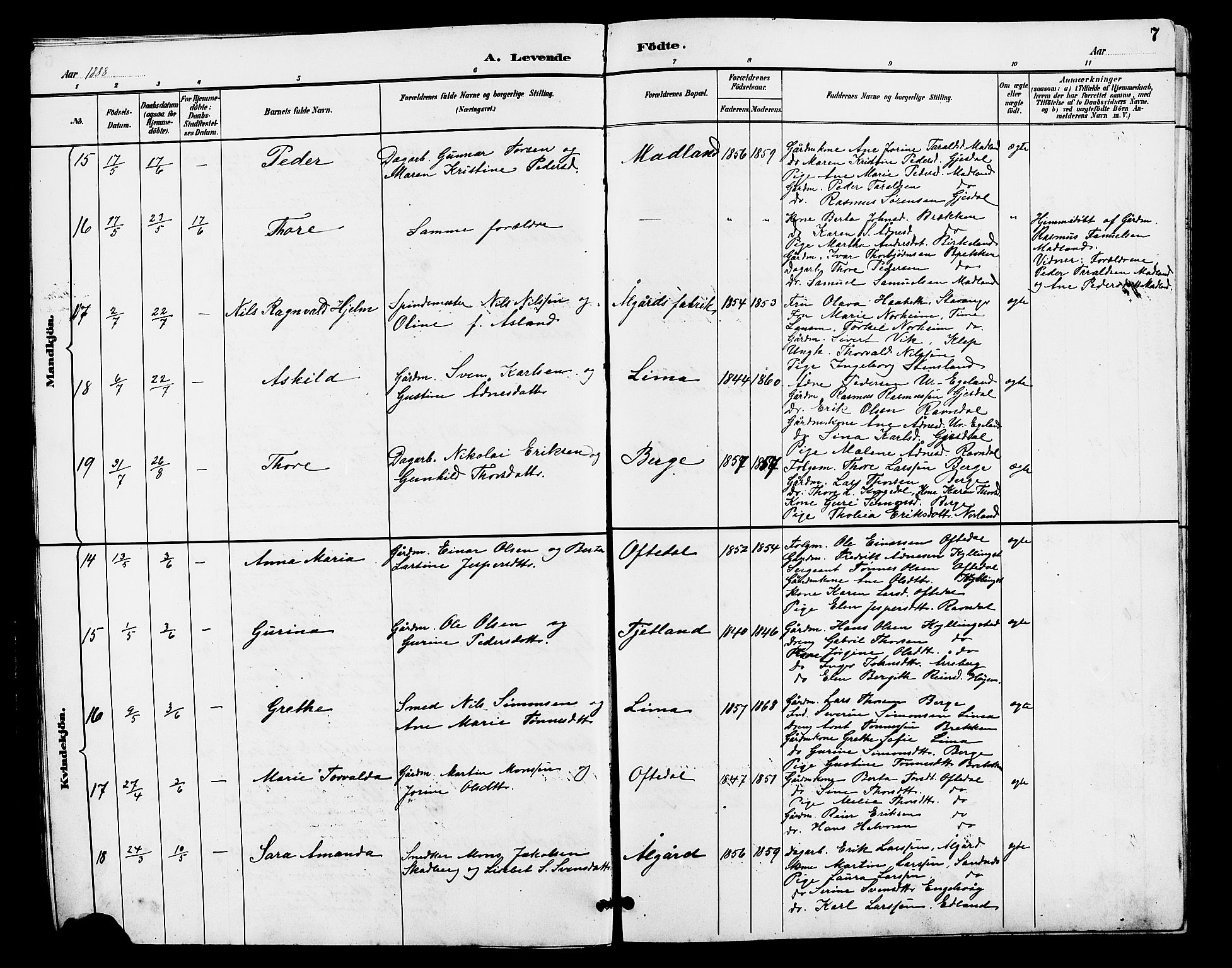 Lye sokneprestkontor, AV/SAST-A-101794/001/30BB/L0008: Klokkerbok nr. B 7, 1887-1901, s. 7