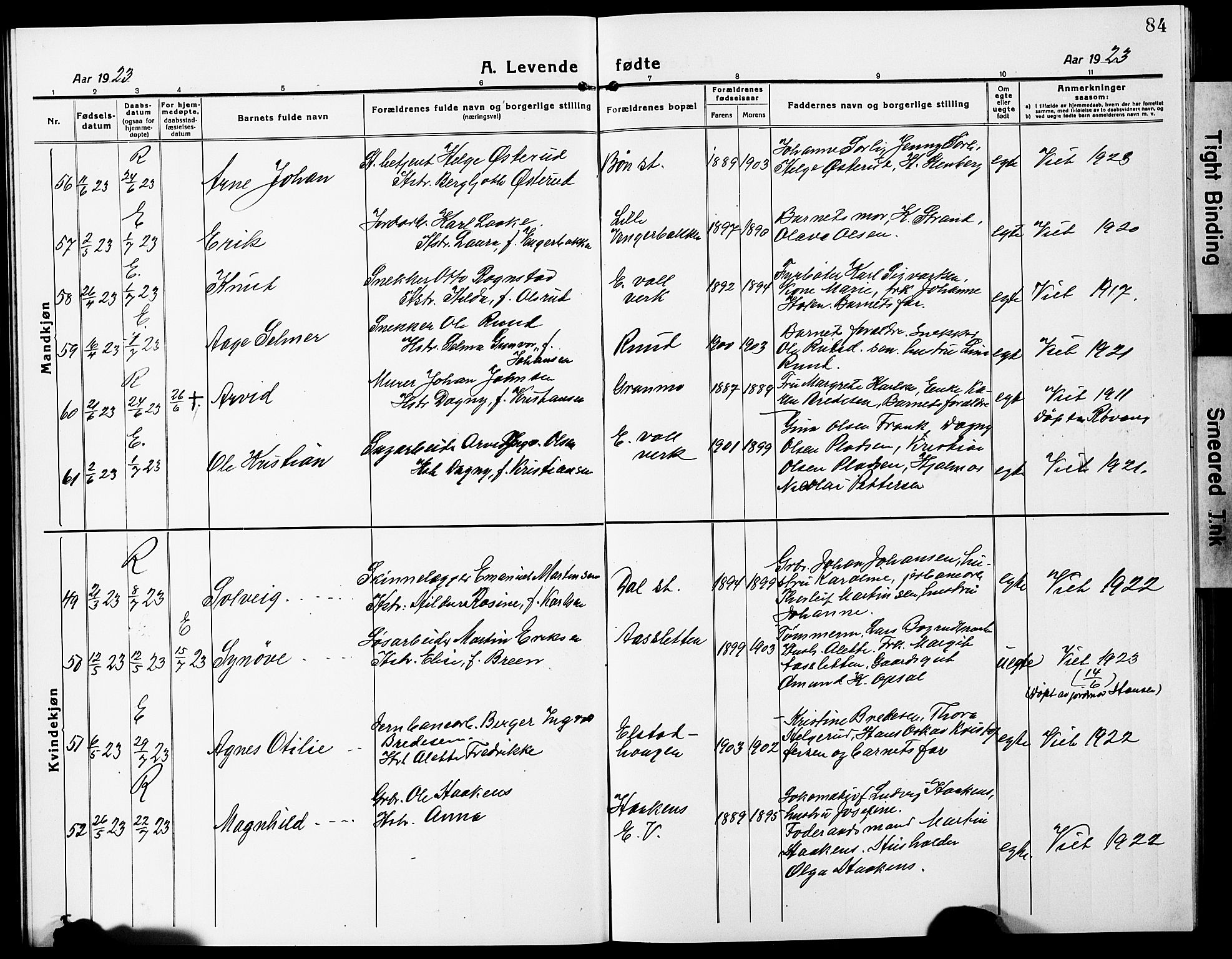 Eidsvoll prestekontor Kirkebøker, AV/SAO-A-10888/G/Ga/L0010: Klokkerbok nr. I 10, 1919-1929, s. 84