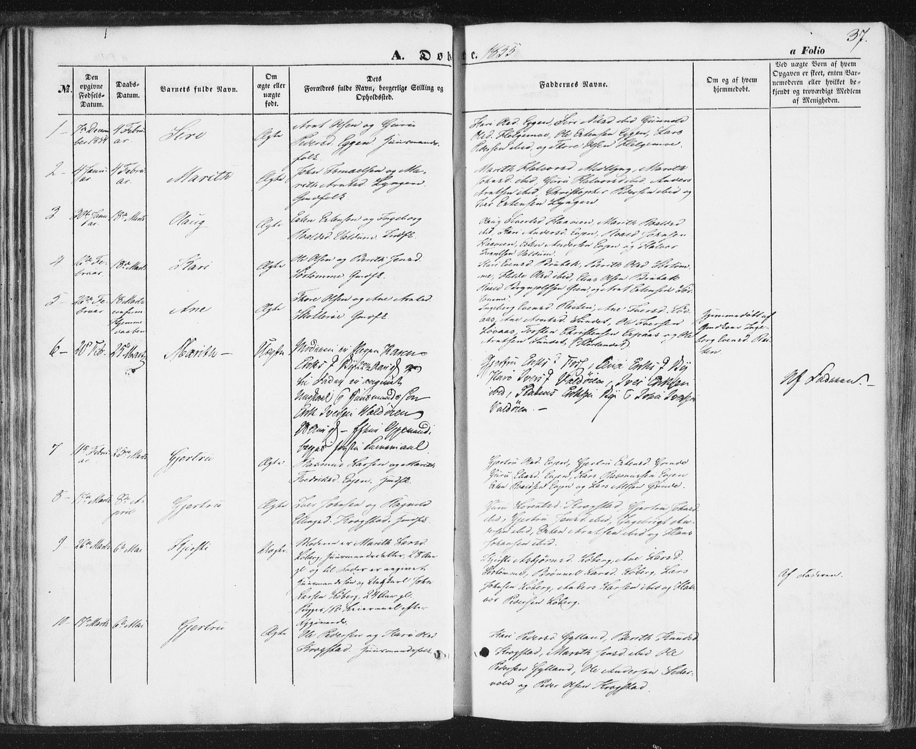 Ministerialprotokoller, klokkerbøker og fødselsregistre - Sør-Trøndelag, SAT/A-1456/692/L1103: Ministerialbok nr. 692A03, 1849-1870, s. 37