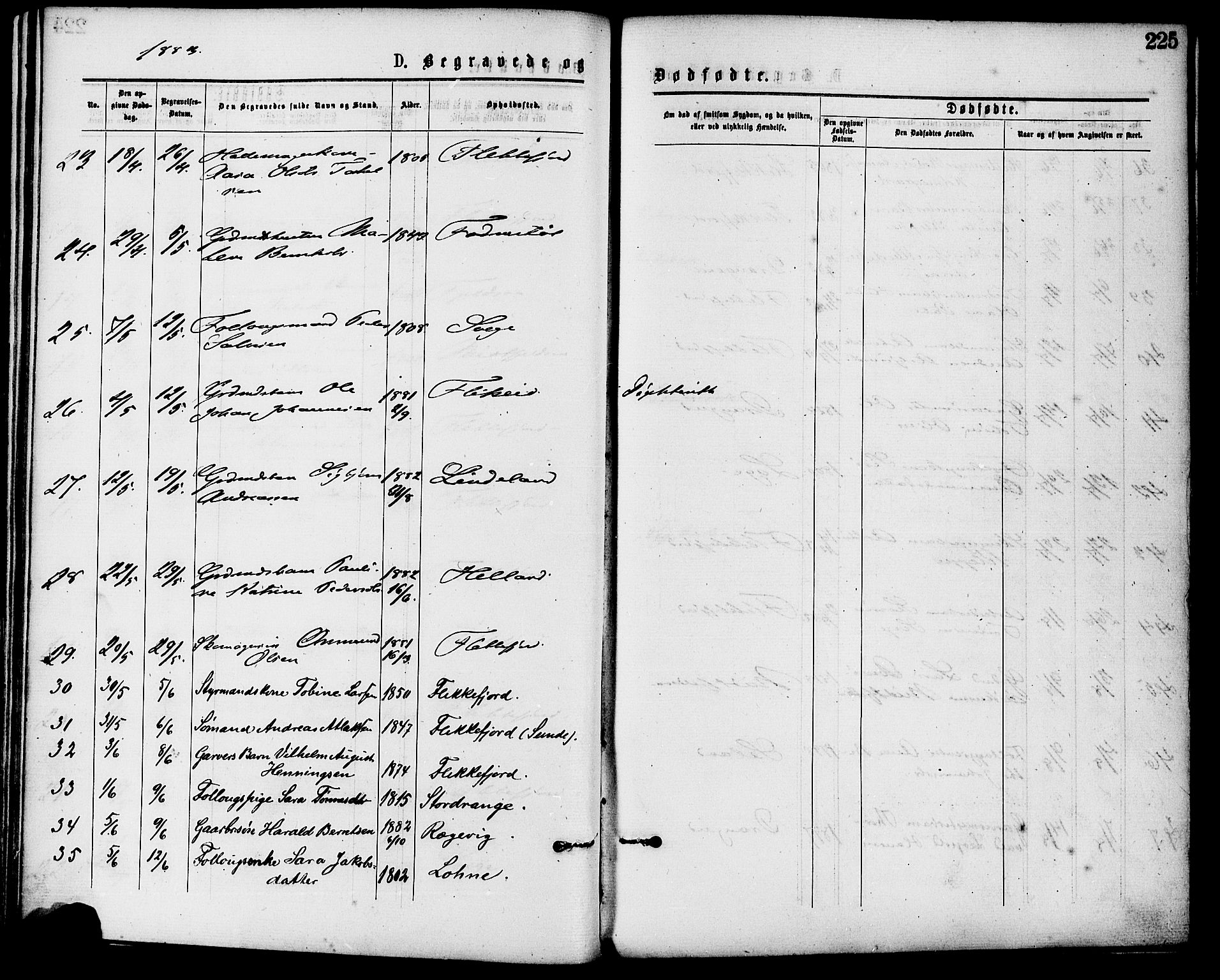 Flekkefjord sokneprestkontor, AV/SAK-1111-0012/F/Fa/Fac/L0007: Ministerialbok nr. A 7, 1875-1885, s. 225