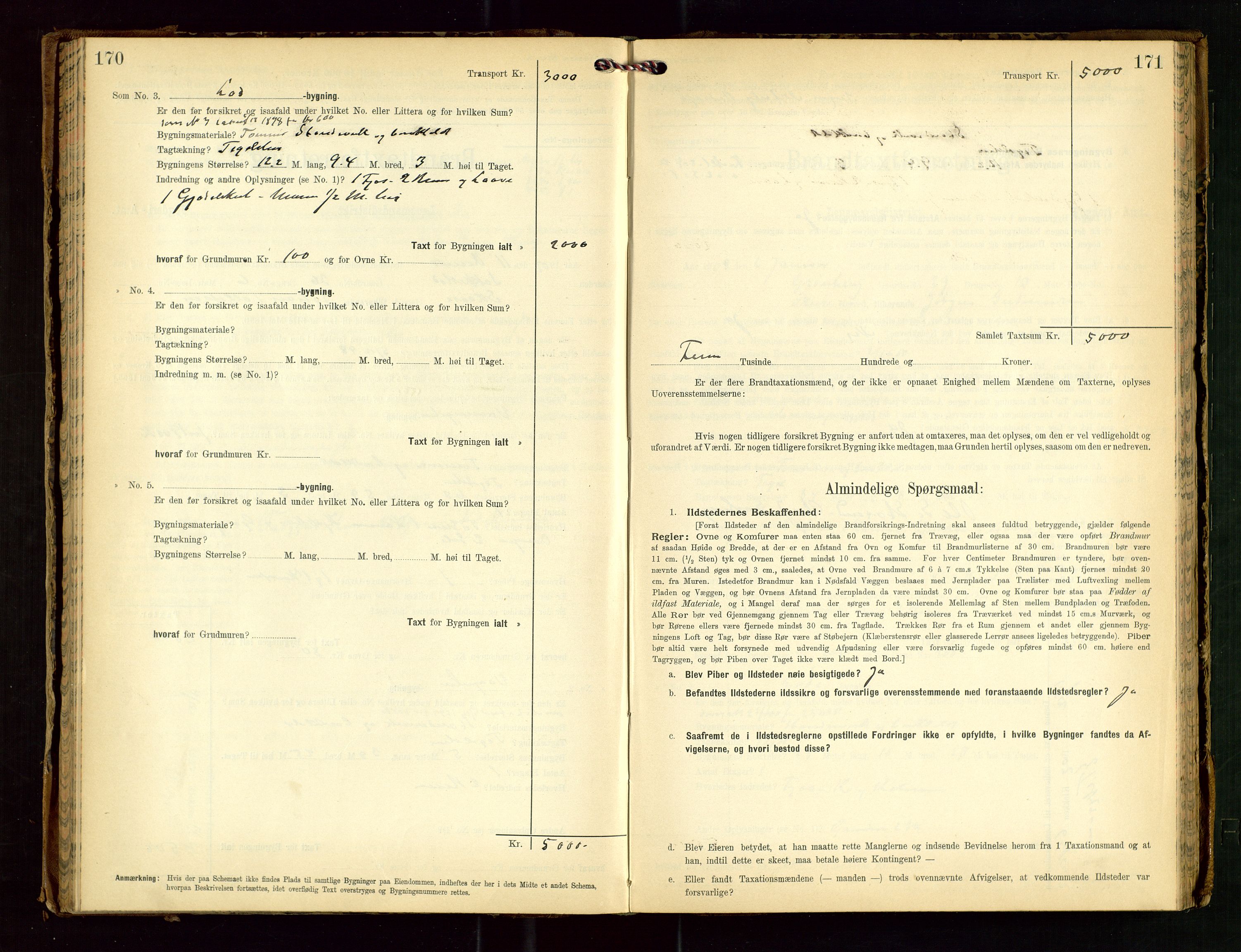 Torvestad lensmannskontor, SAST/A-100307/1/Gob/L0003: "Brandtaxationsprotokol for Torvestad Lensmannsdistrikt", 1905-1909, s. 170-171