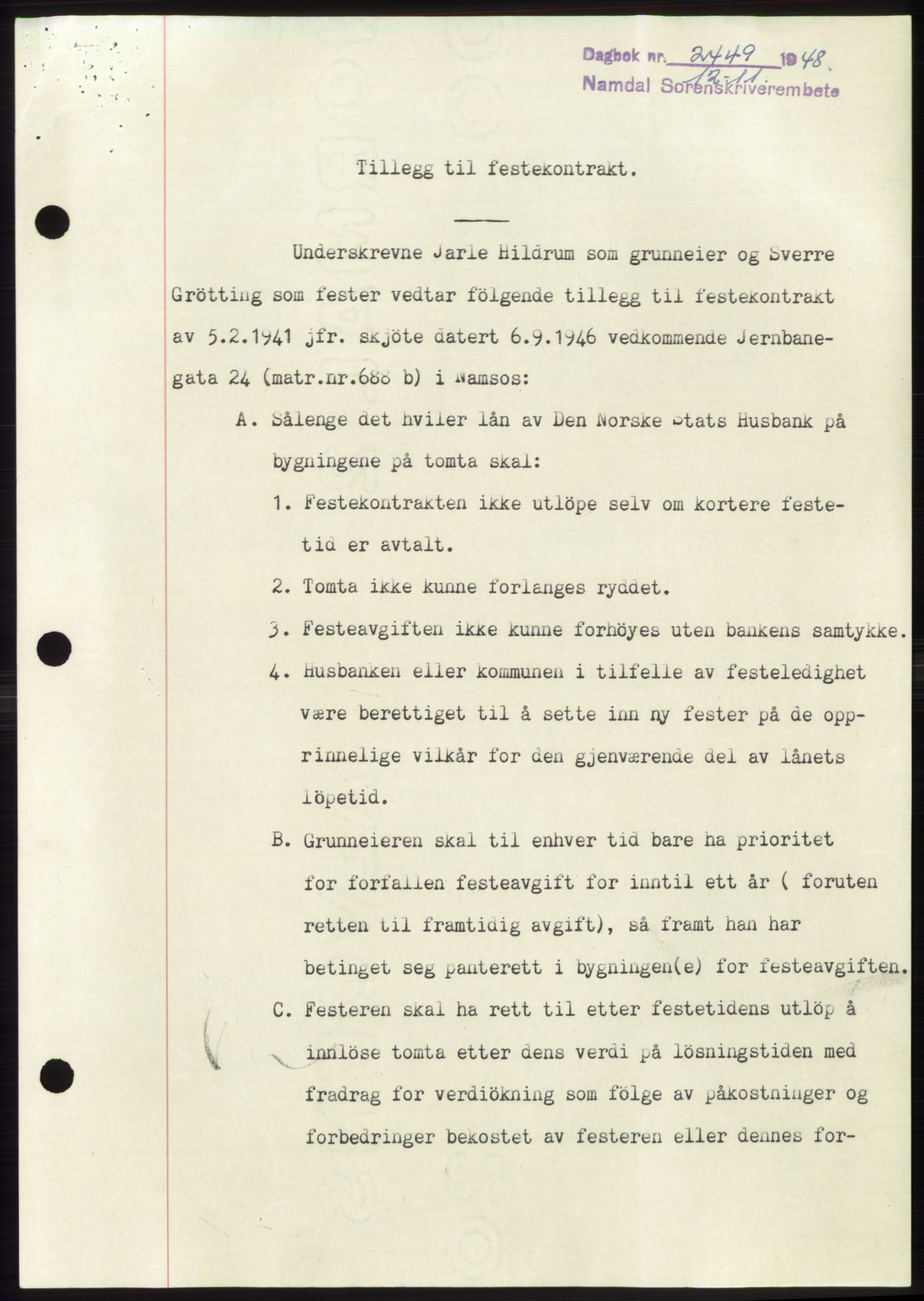 Namdal sorenskriveri, SAT/A-4133/1/2/2C: Pantebok nr. -, 1948-1948, Dagboknr: 2449/1948
