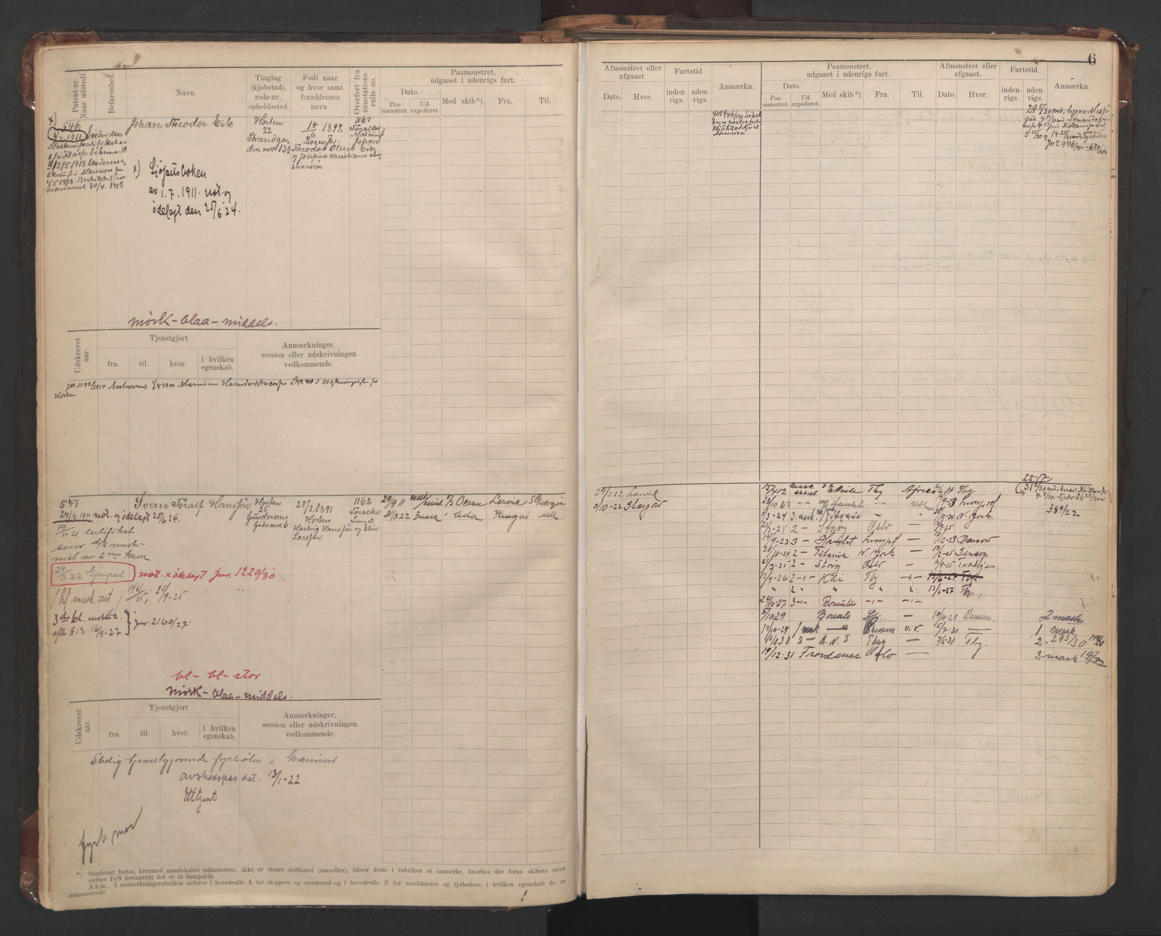 Horten innrulleringskontor, AV/SAKO-A-785/F/Fe/L0008: Maskinist, fyrbøterrulle, 1911-1948, s. 6