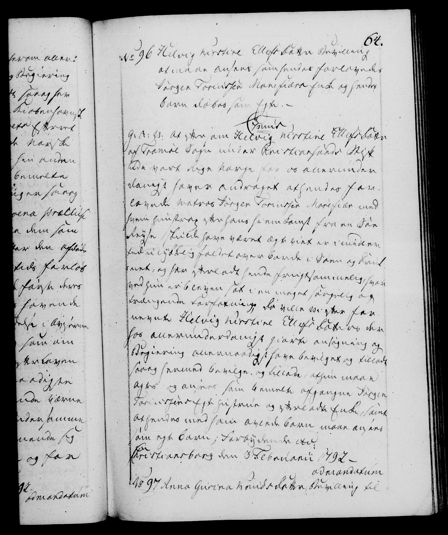 Danske Kanselli 1572-1799, AV/RA-EA-3023/F/Fc/Fca/Fcaa/L0054: Norske registre, 1792-1793, s. 64a