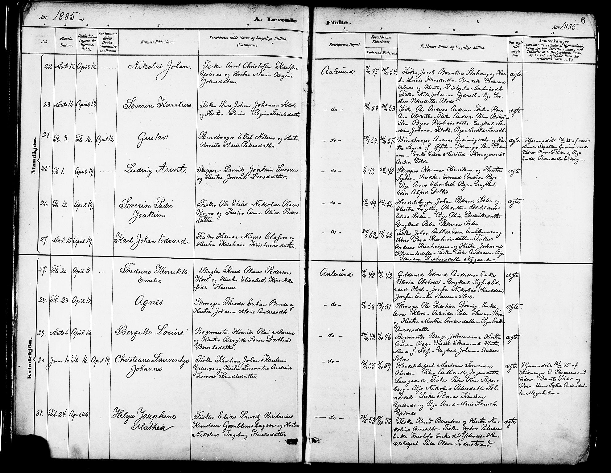 Ministerialprotokoller, klokkerbøker og fødselsregistre - Møre og Romsdal, AV/SAT-A-1454/529/L0455: Ministerialbok nr. 529A05, 1885-1893, s. 6