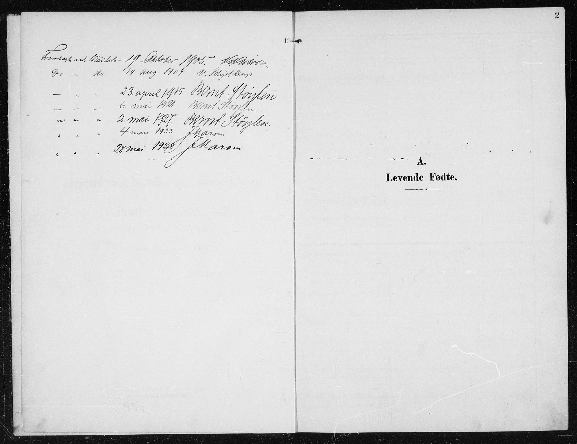Vestre Moland sokneprestkontor, AV/SAK-1111-0046/F/Fb/Fba/L0002: Klokkerbok nr. B 2, 1904-1934, s. 2
