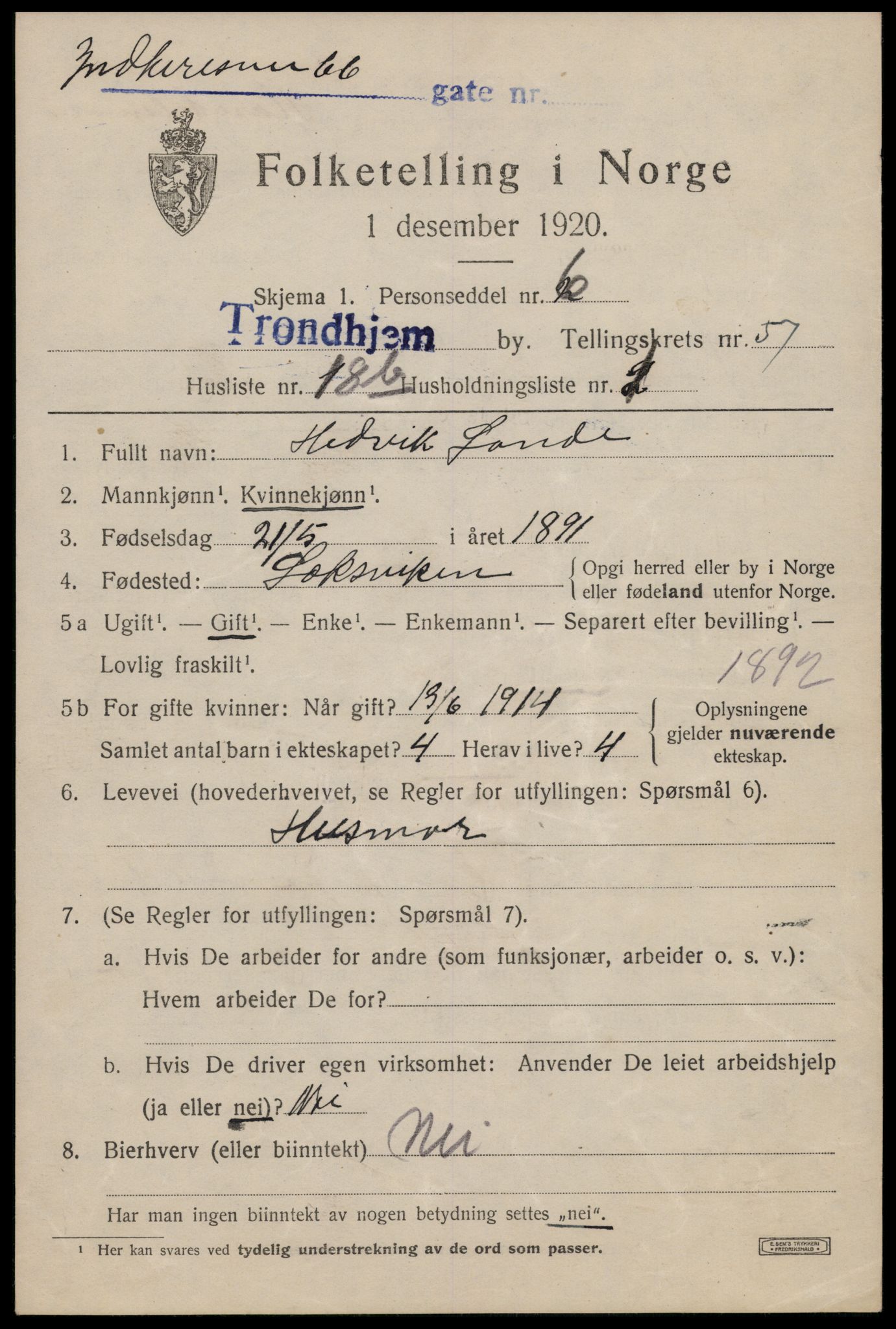 SAT, Folketelling 1920 for 1601 Trondheim kjøpstad, 1920, s. 113136