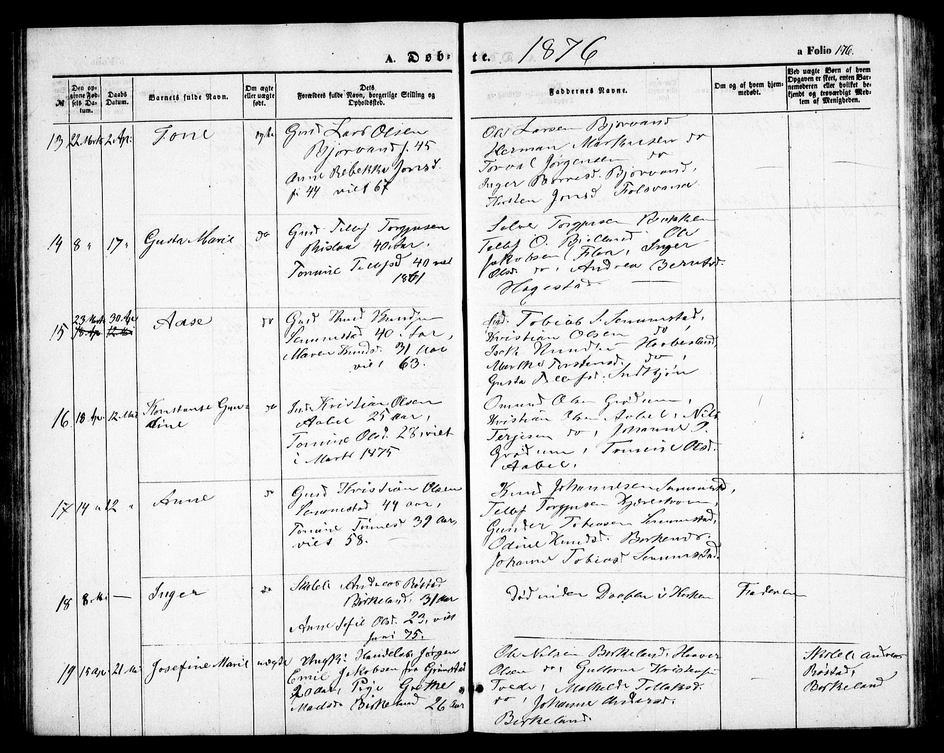 Birkenes sokneprestkontor, AV/SAK-1111-0004/F/Fb/L0002: Klokkerbok nr. B 2, 1849-1876, s. 176