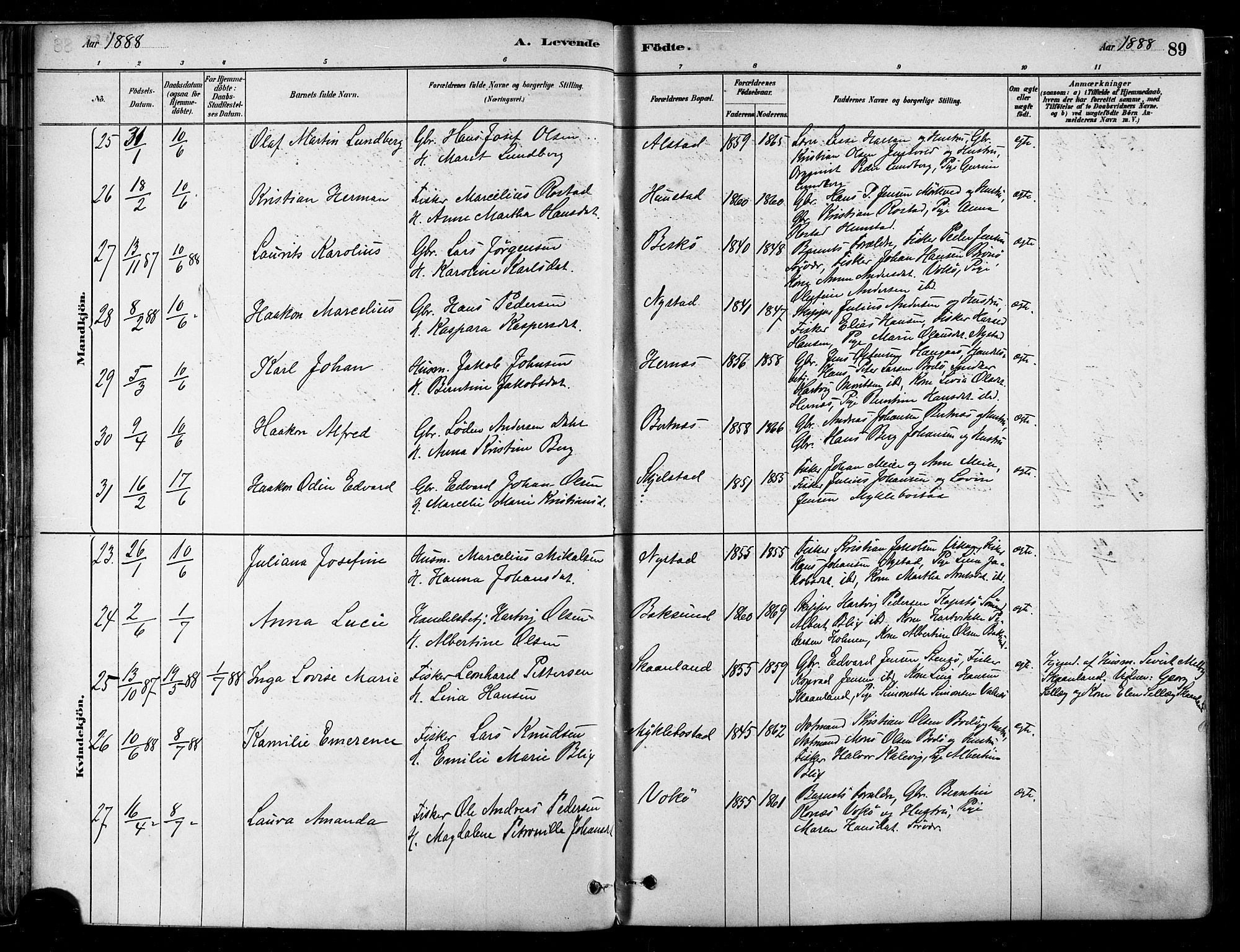 Ministerialprotokoller, klokkerbøker og fødselsregistre - Nordland, AV/SAT-A-1459/802/L0054: Ministerialbok nr. 802A01, 1879-1893, s. 89