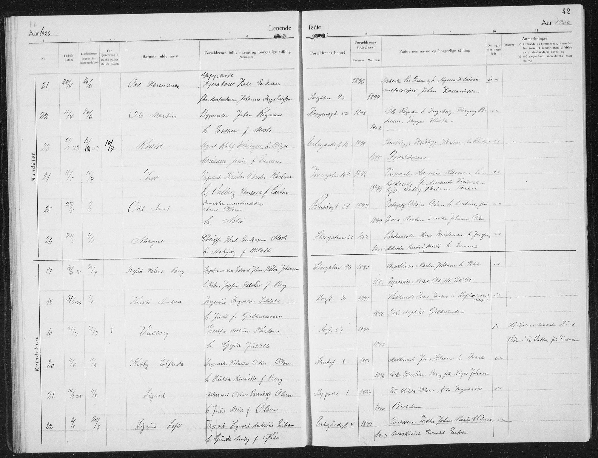 Ministerialprotokoller, klokkerbøker og fødselsregistre - Nordland, AV/SAT-A-1459/801/L0037: Klokkerbok nr. 801C12, 1921-1937, s. 42