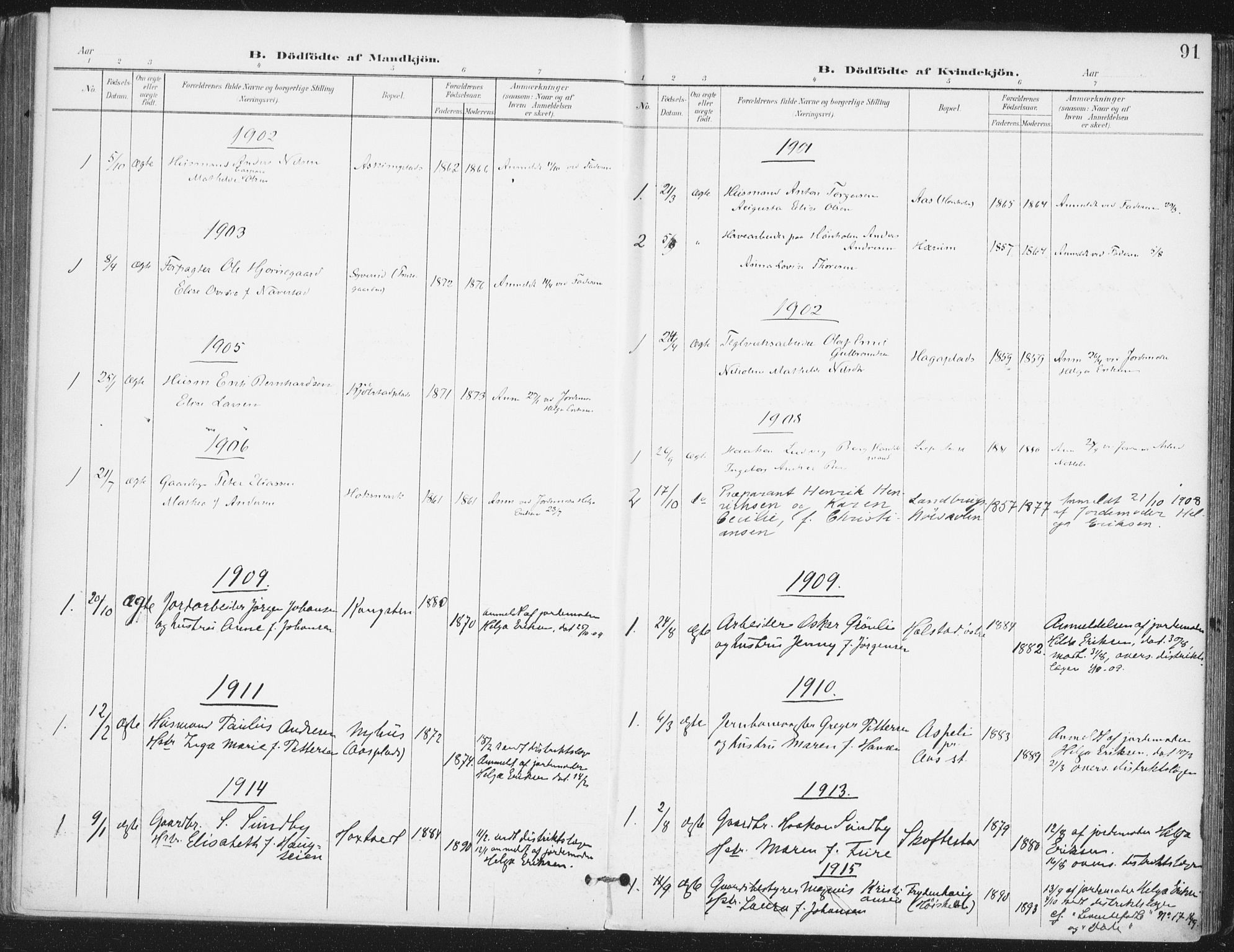 Ås prestekontor Kirkebøker, SAO/A-10894/F/Fa/L0010: Ministerialbok nr. I 10, 1900-1918, s. 91