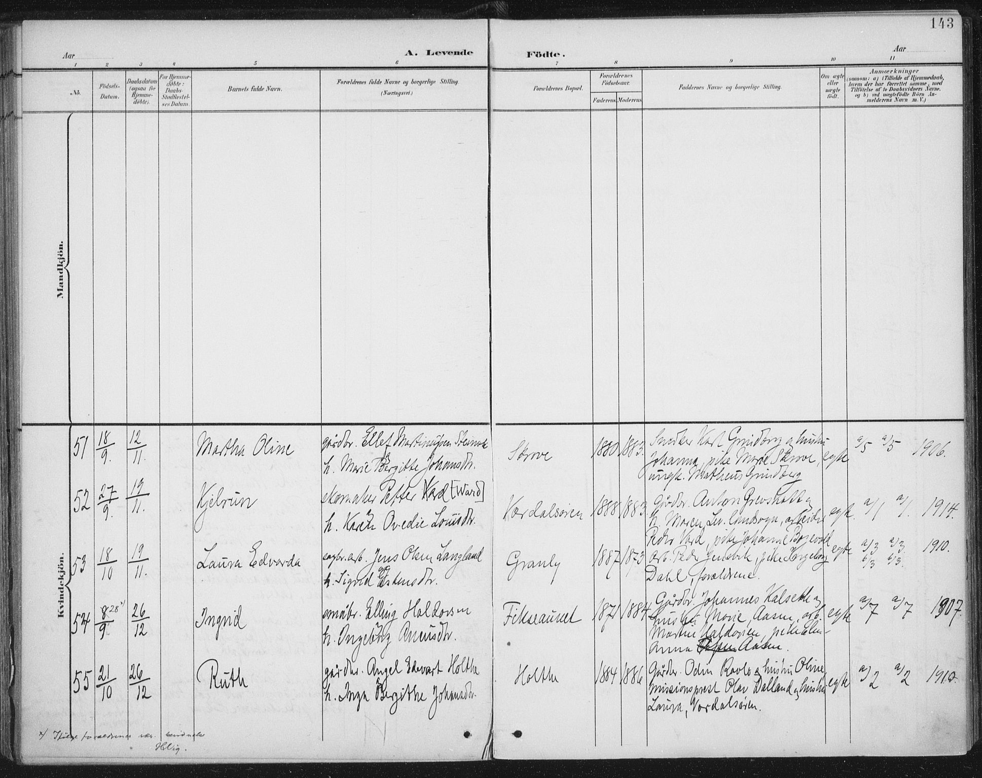 Ministerialprotokoller, klokkerbøker og fødselsregistre - Nord-Trøndelag, SAT/A-1458/723/L0246: Ministerialbok nr. 723A15, 1900-1917, s. 143