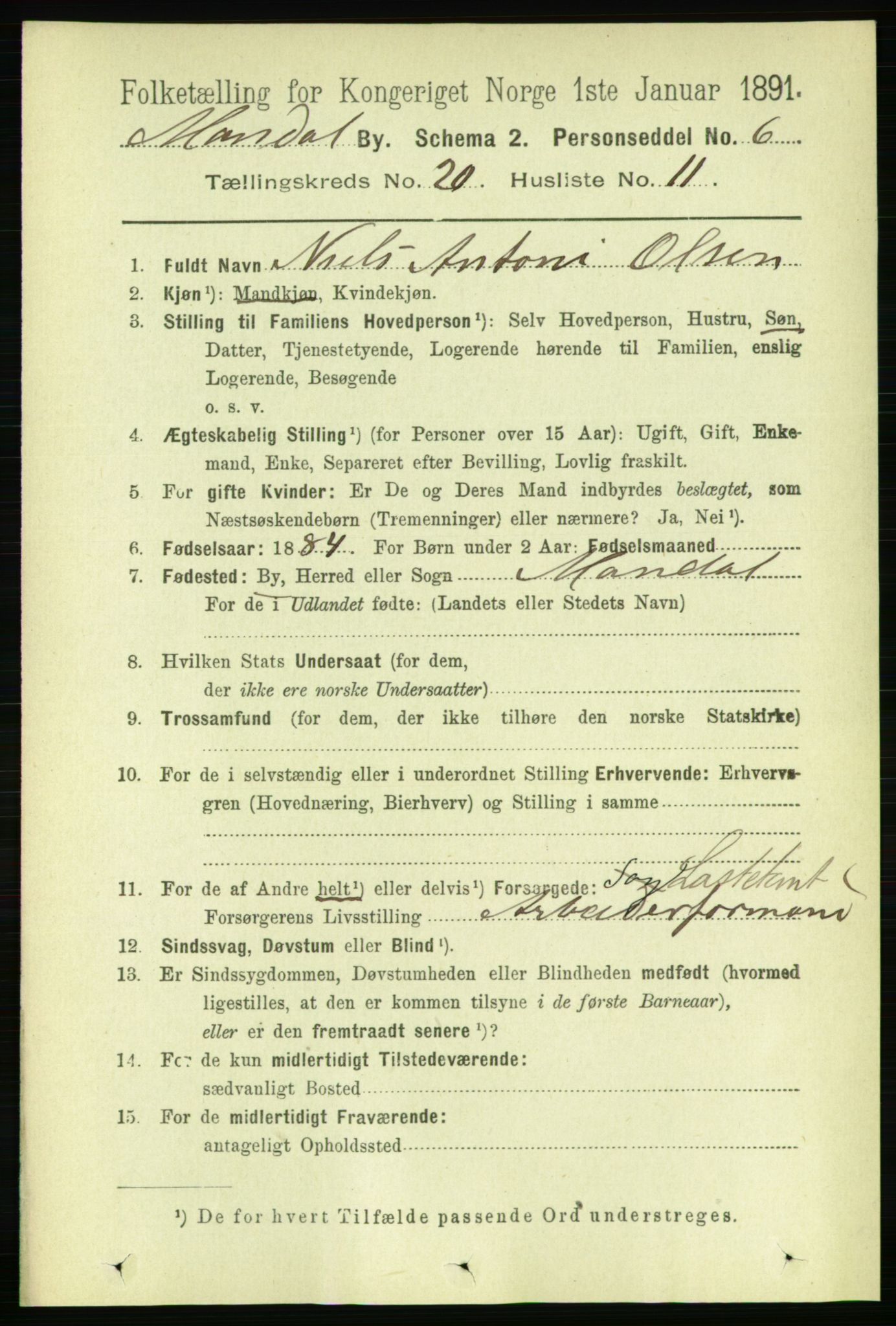 RA, Folketelling 1891 for 1002 Mandal ladested, 1891, s. 4001
