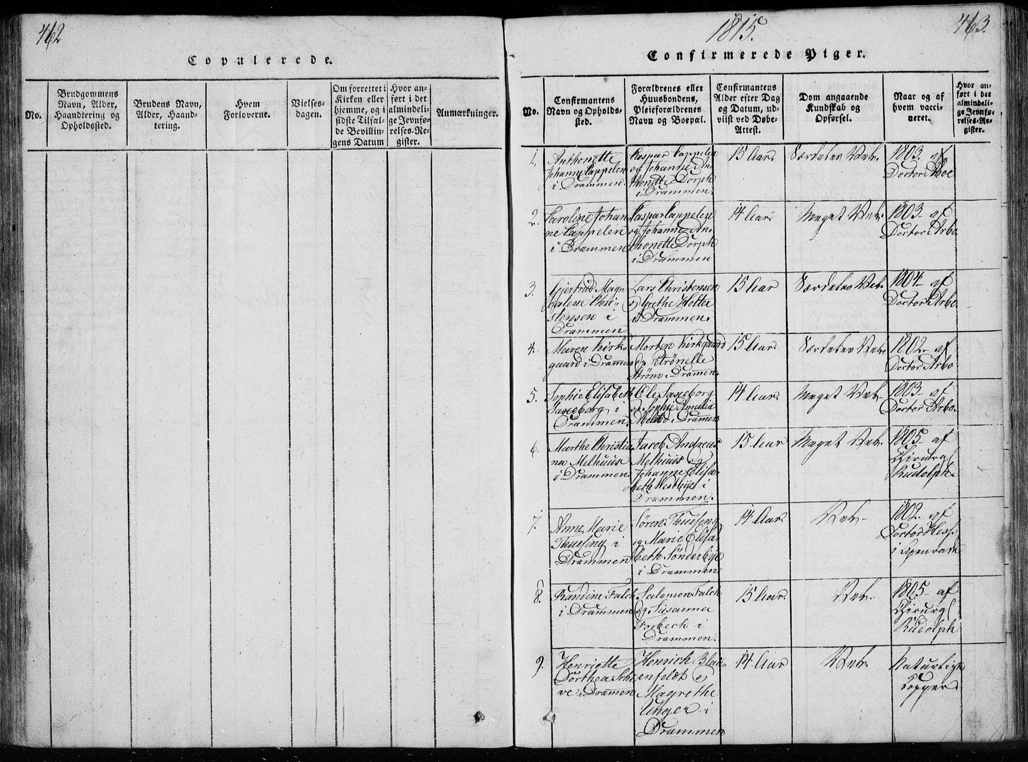 Bragernes kirkebøker, AV/SAKO-A-6/F/Fa/L0007: Ministerialbok nr. I 7, 1815-1829, s. 462-463