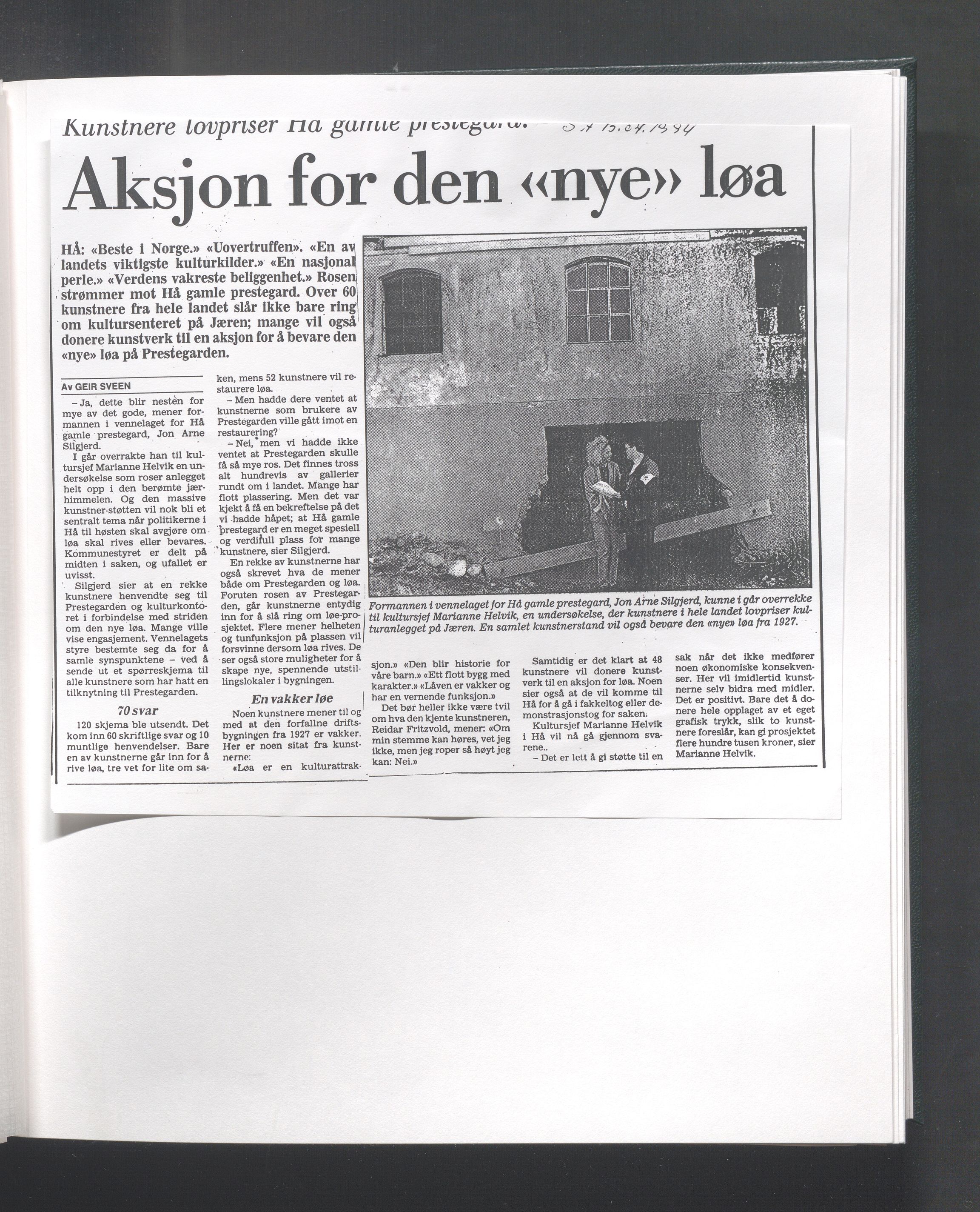 Hå kommune - Kulturetaten, IKAR/A-304/Ub/Ubb/L0011: Avisutklipp - Hå gamle prestegård, 1996-1997