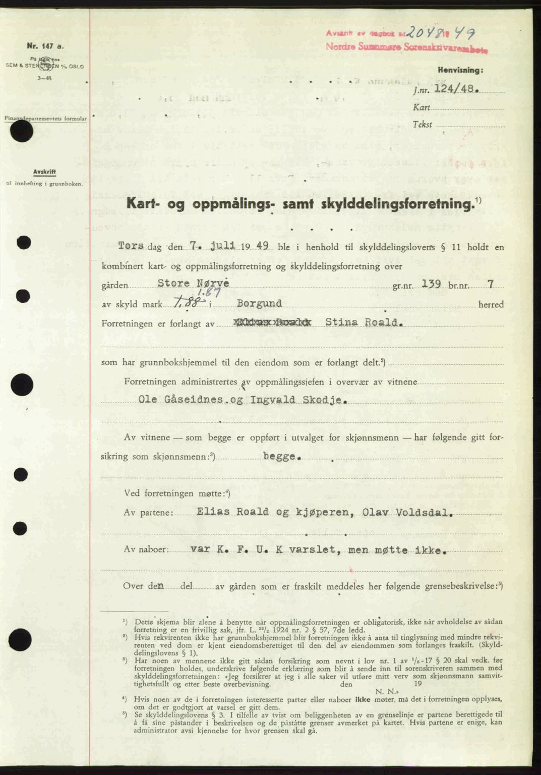 Nordre Sunnmøre sorenskriveri, SAT/A-0006/1/2/2C/2Ca: Pantebok nr. A32, 1949-1949, Dagboknr: 2048/1949