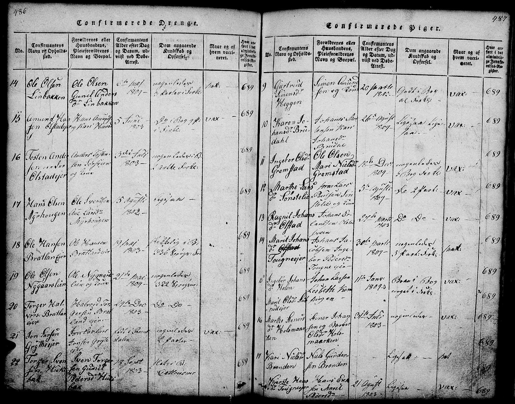 Gausdal prestekontor, AV/SAH-PREST-090/H/Ha/Hab/L0001: Klokkerbok nr. 1, 1817-1848, s. 486-487