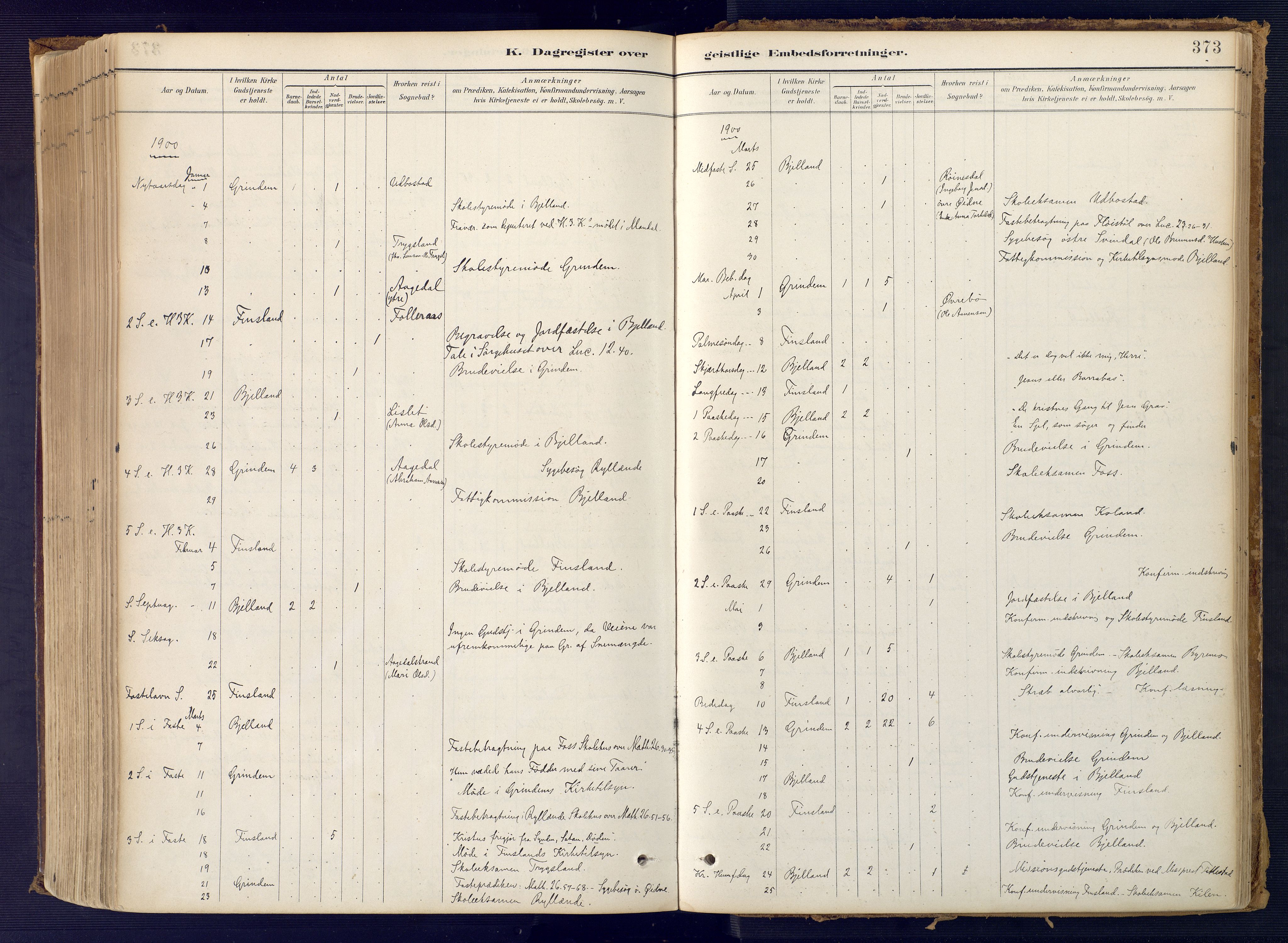 Bjelland sokneprestkontor, SAK/1111-0005/F/Fa/Faa/L0004: Ministerialbok nr. A 4, 1887-1923, s. 373